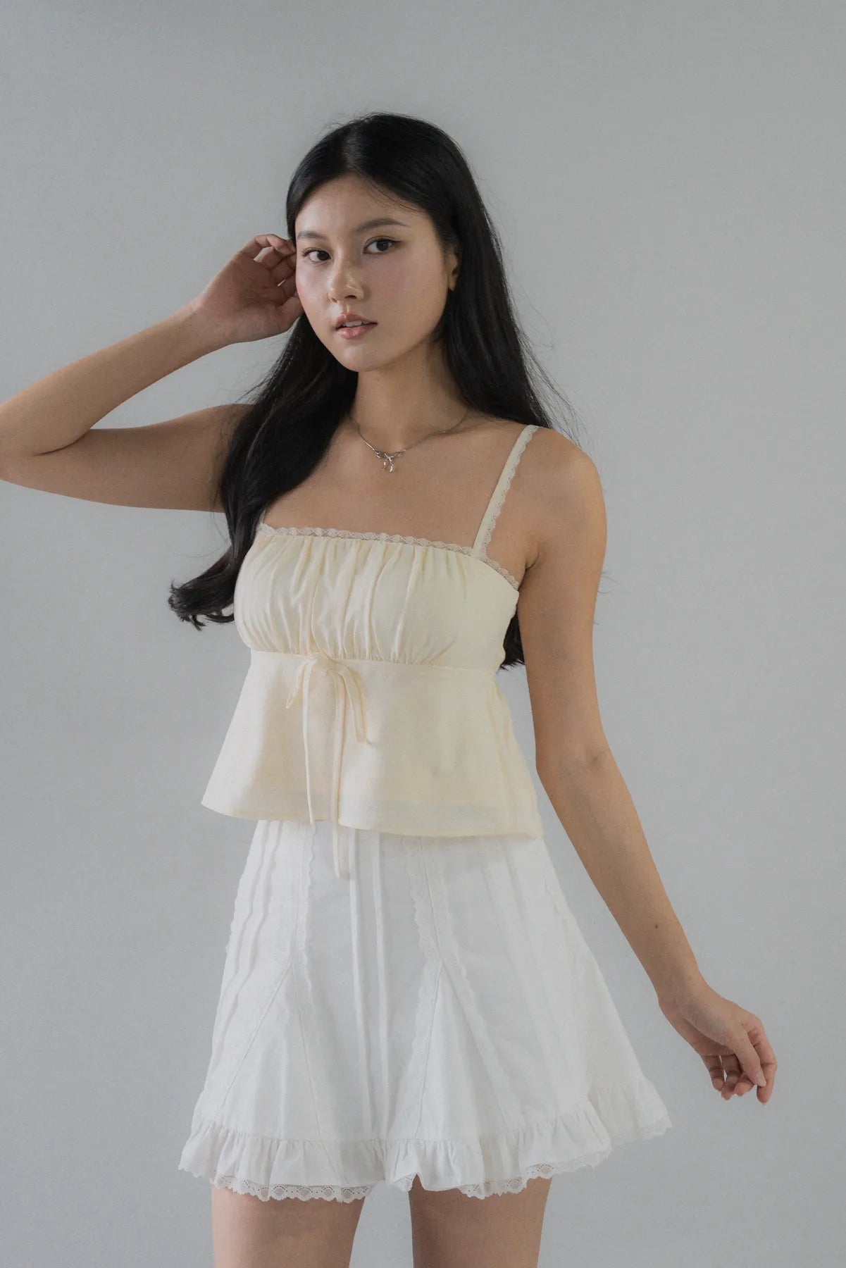 Kiara Lace Trim Ribbon Padded Babydoll Top