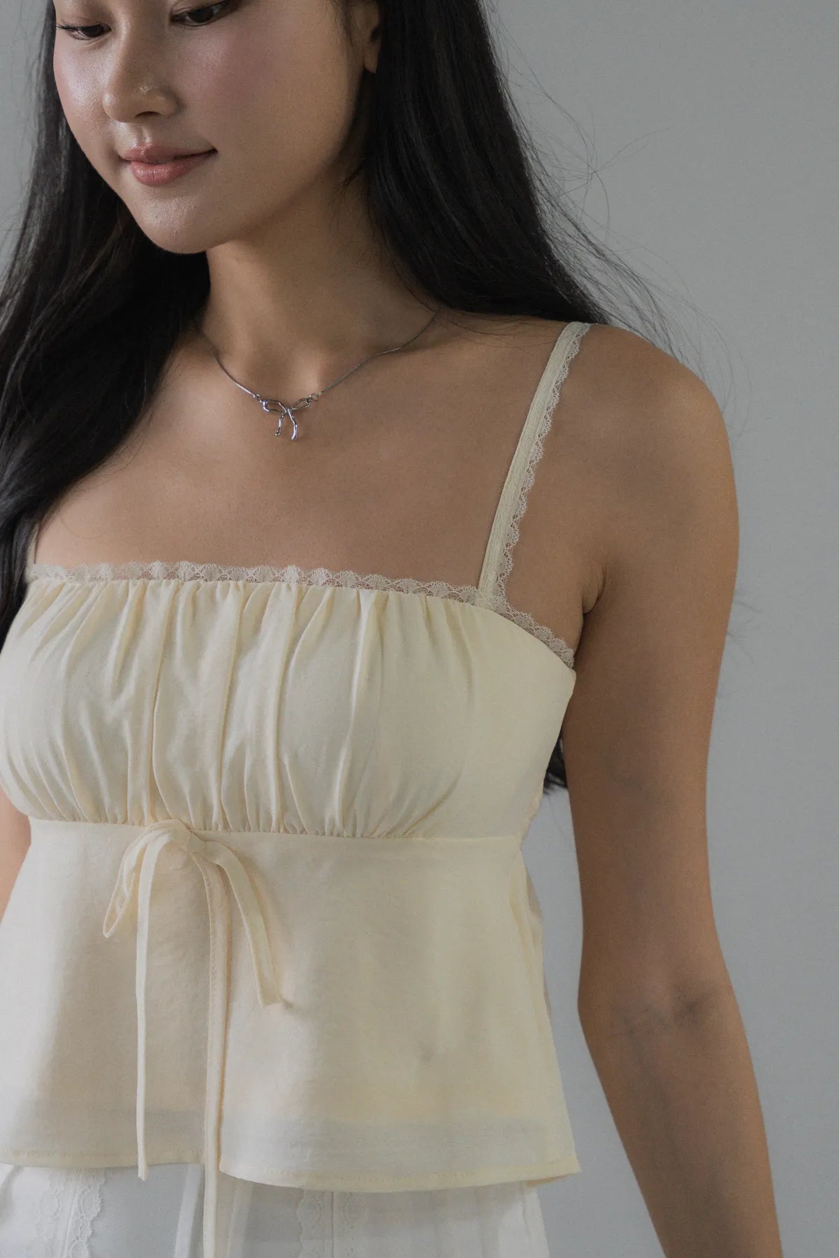Kiara Lace Trim Ribbon Padded Babydoll Top