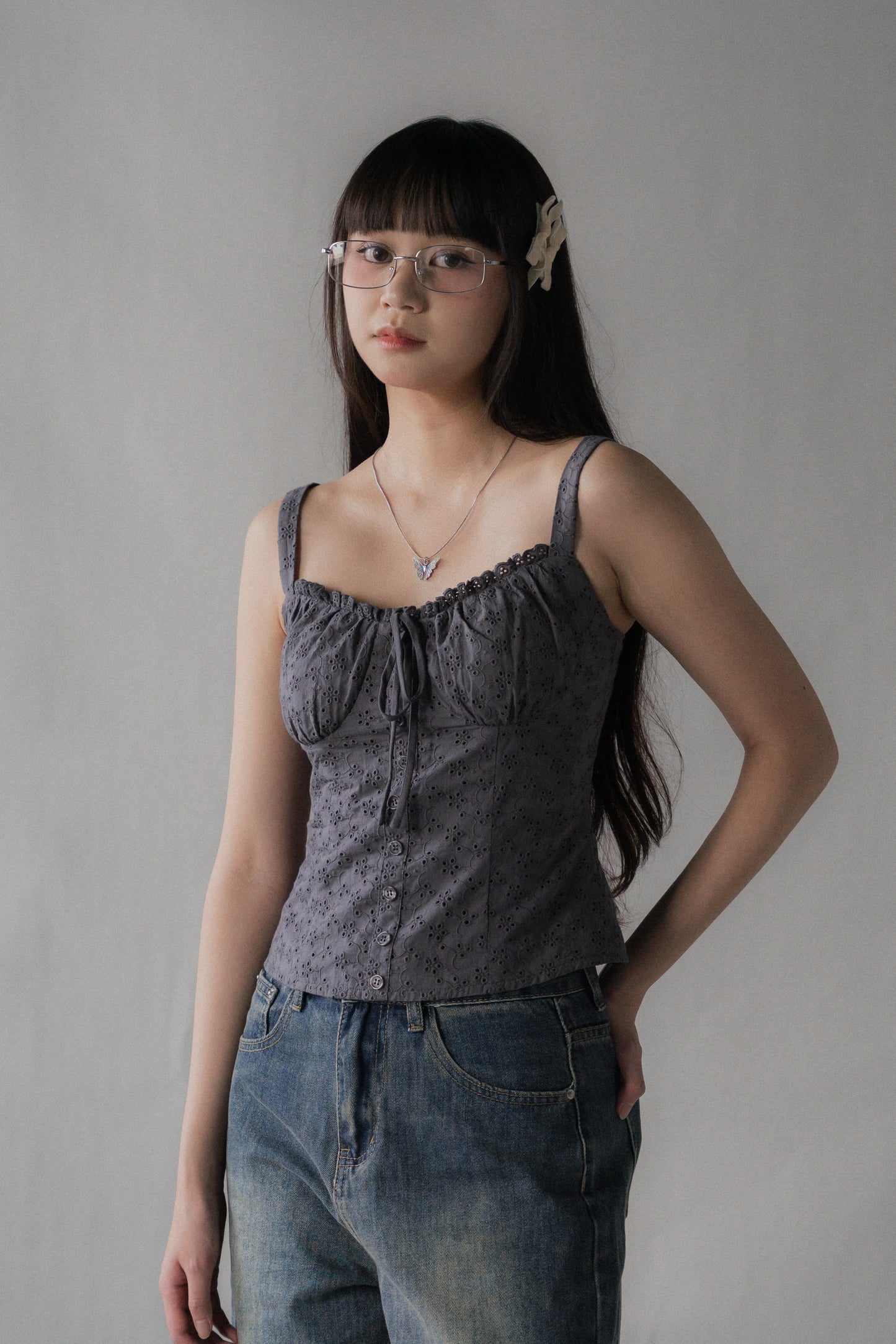 Sheralyn Eyelet Lace Trim Tank Top
