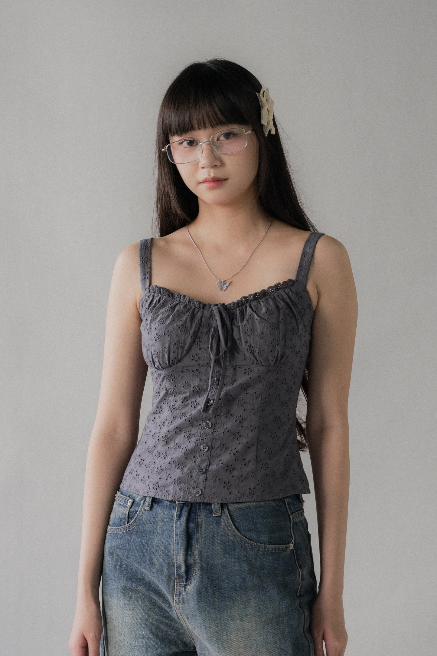 Sheralyn Eyelet Lace Trim Tank Top