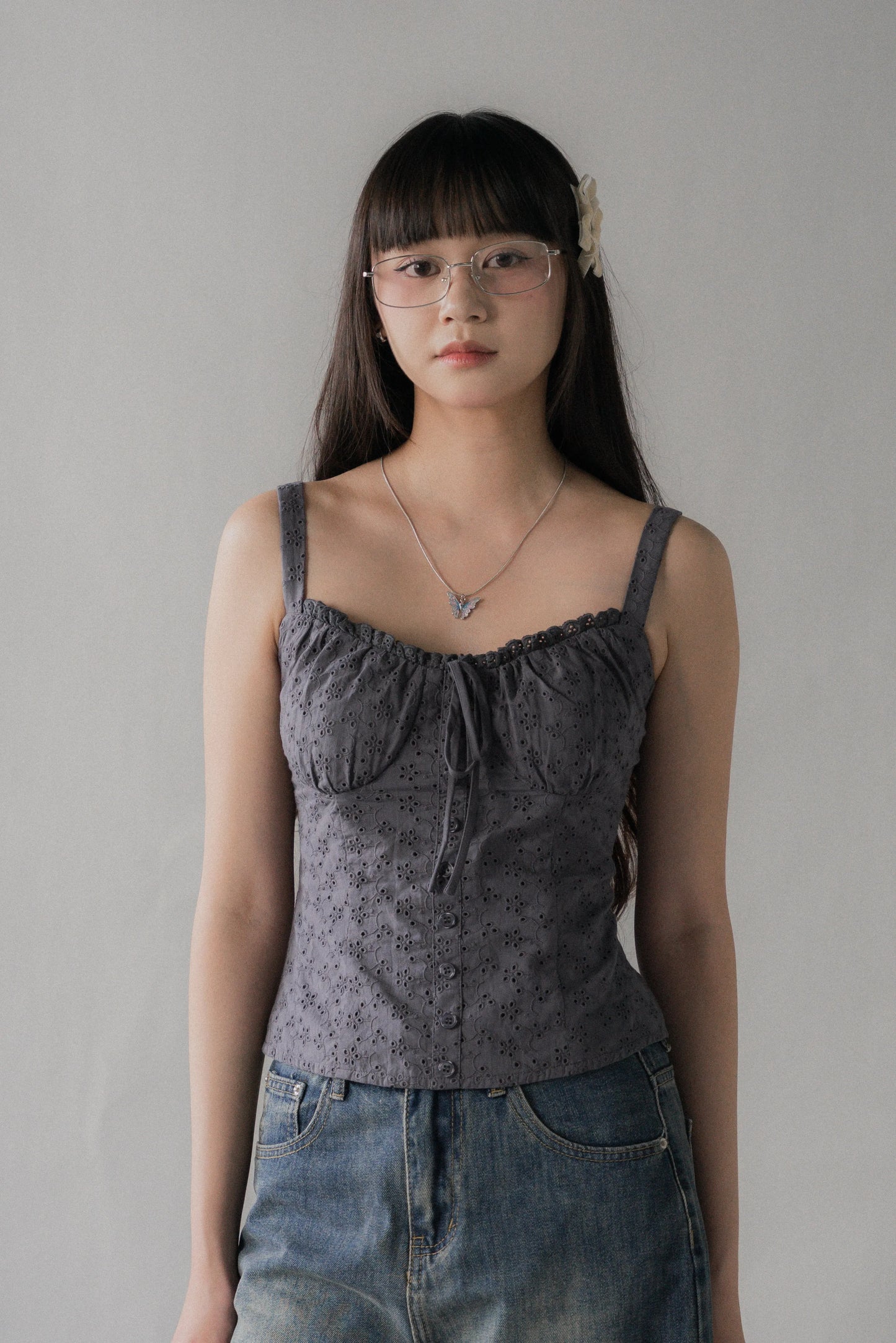 Sheralyn Eyelet Lace Trim Tank Top