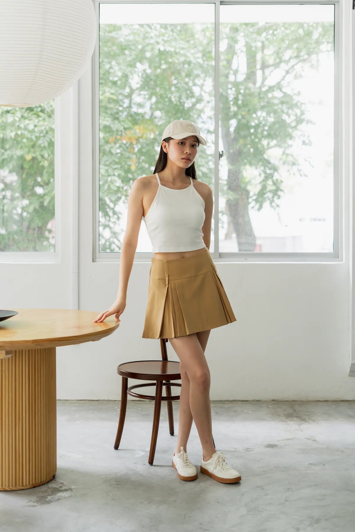 Carly Front Pleat A-Line Belted Mini Skort