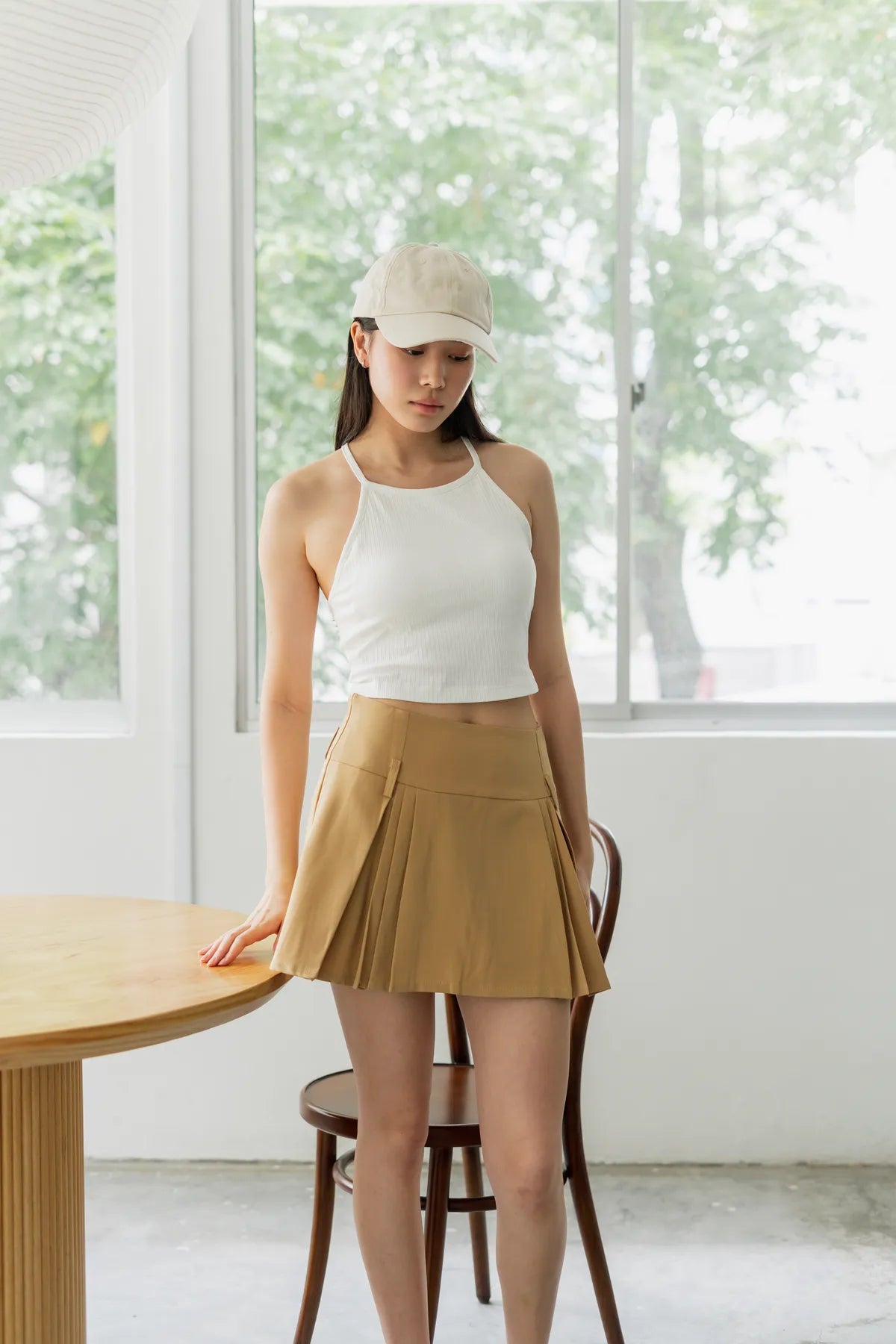 Carly Front Pleat A-Line Belted Mini Skort