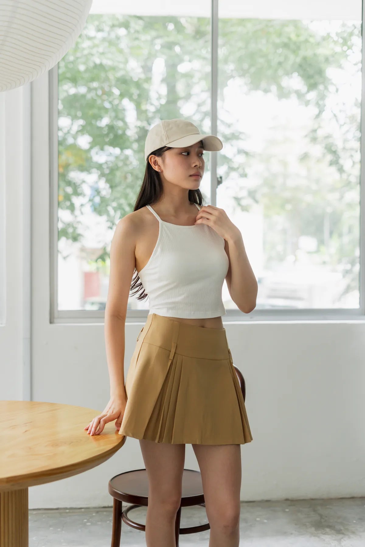 Carly Front Pleat A-Line Belted Mini Skort