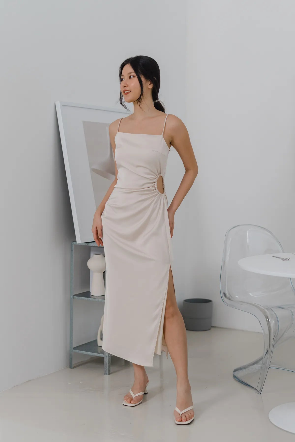 Shanice Side Cut-Out Satin Ruched Dress