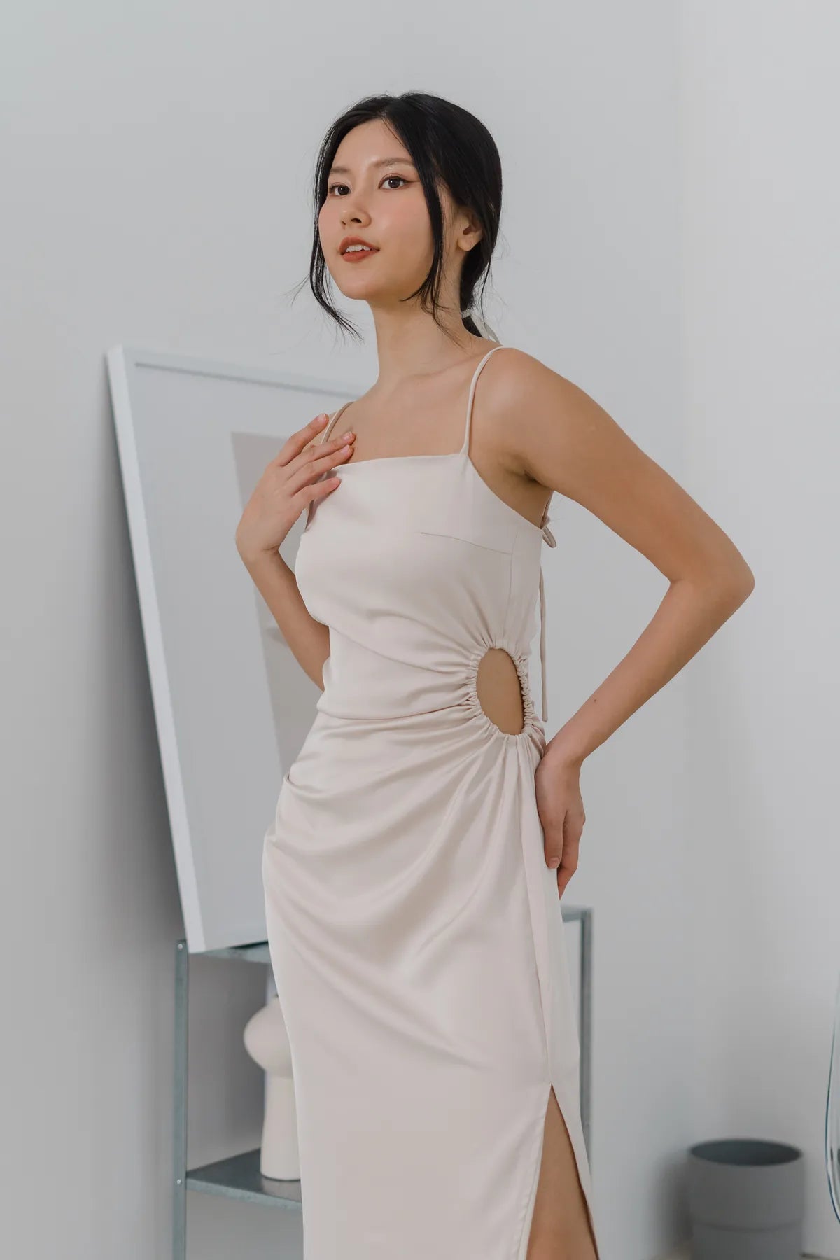 Shanice Side Cut-Out Satin Ruched Dress