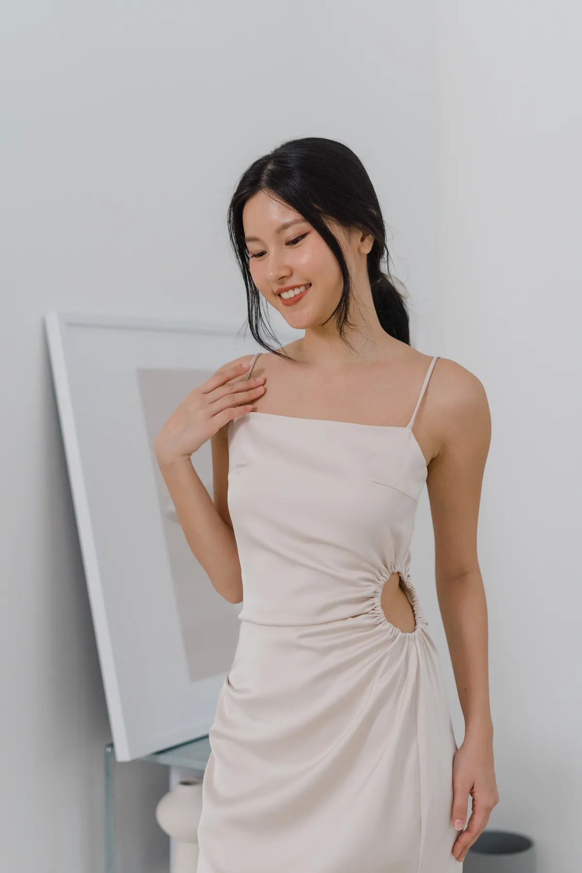 Shanice Side Cut-Out Satin Ruched Dress