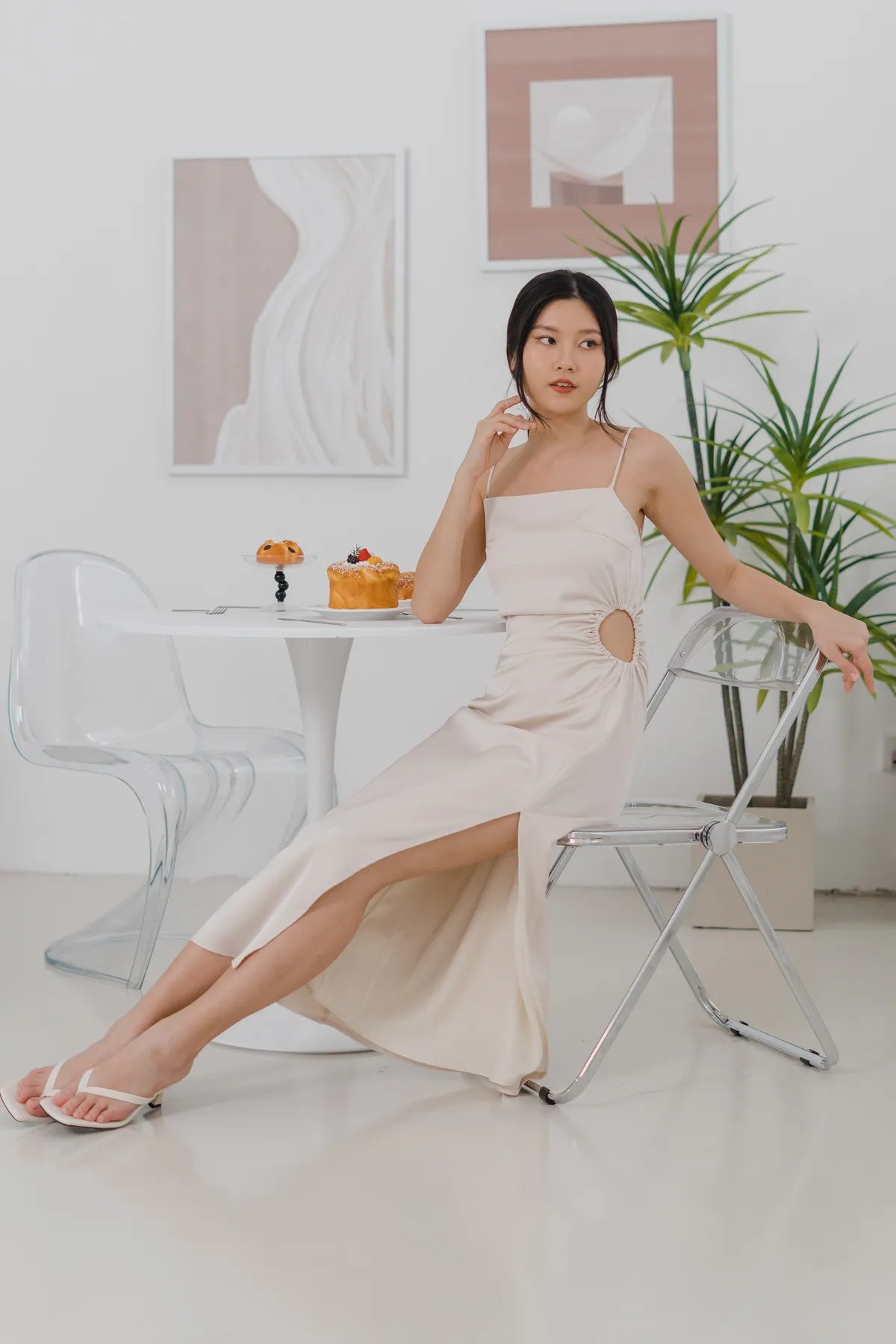 Shanice Side Cut-Out Satin Ruched Dress