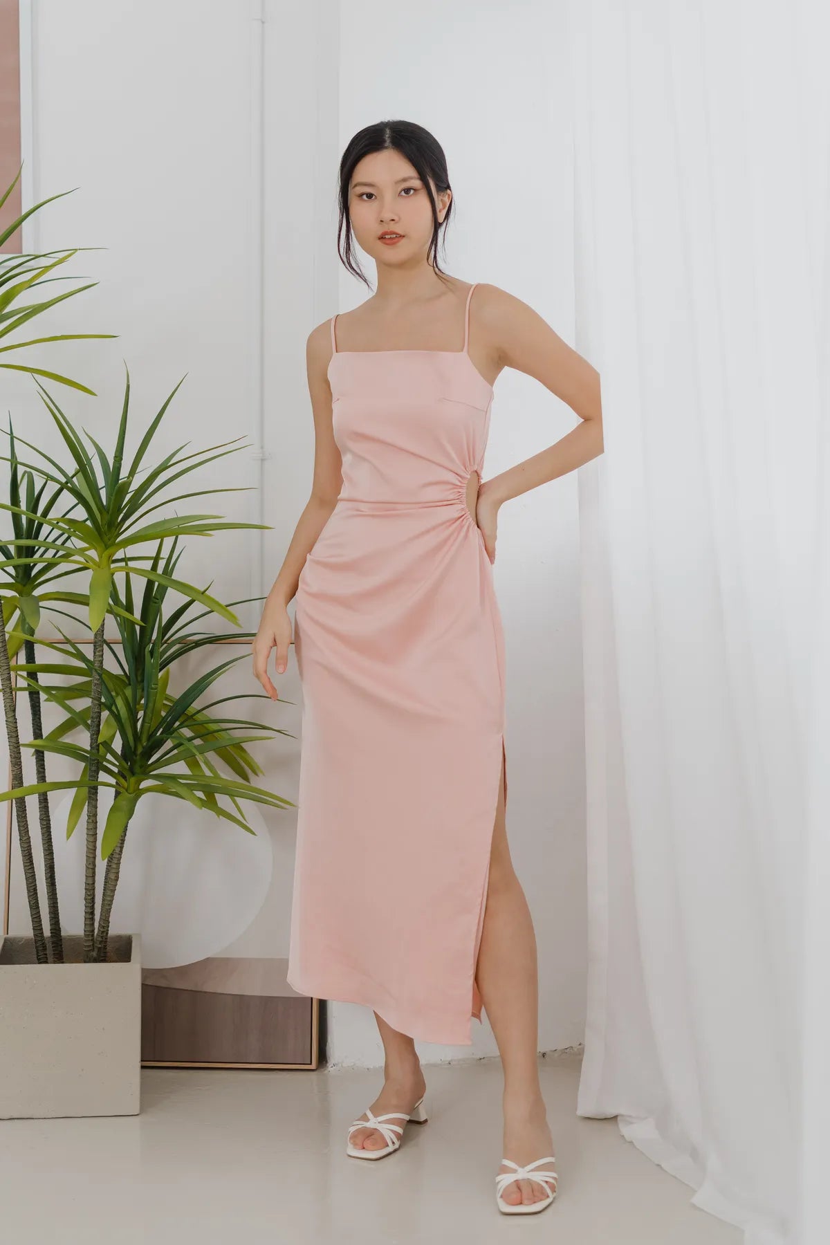 Shanice Side Cut-Out Satin Ruched Dress