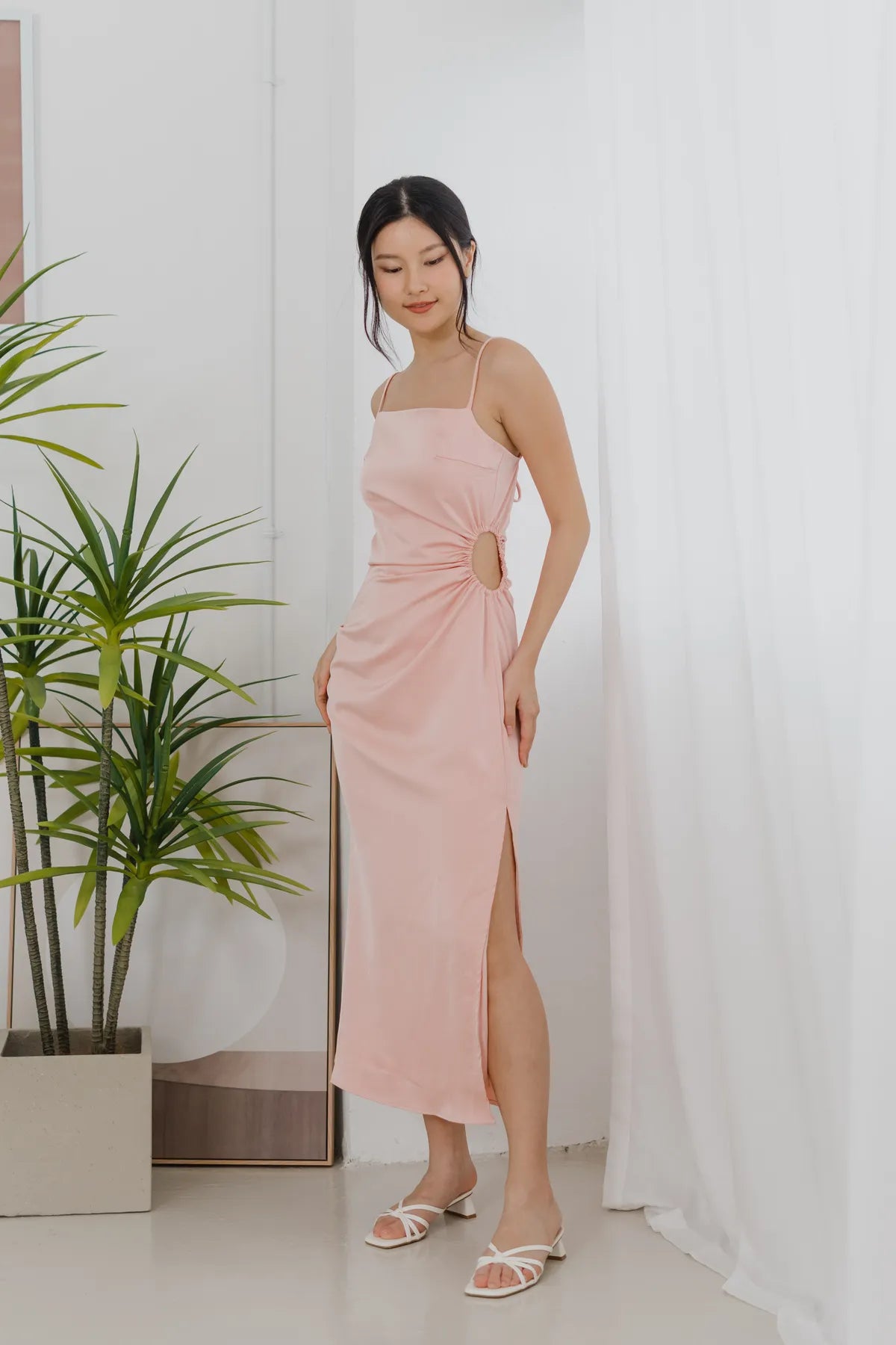 Shanice Side Cut-Out Satin Ruched Dress