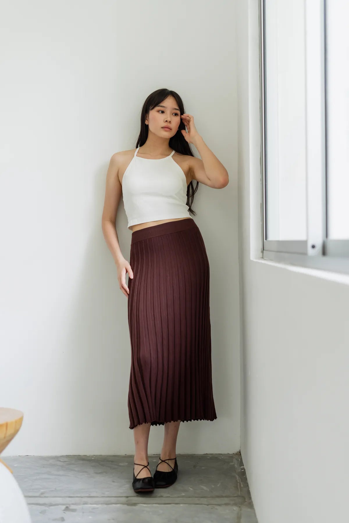 Blair Knitted Pleat Long Skirt