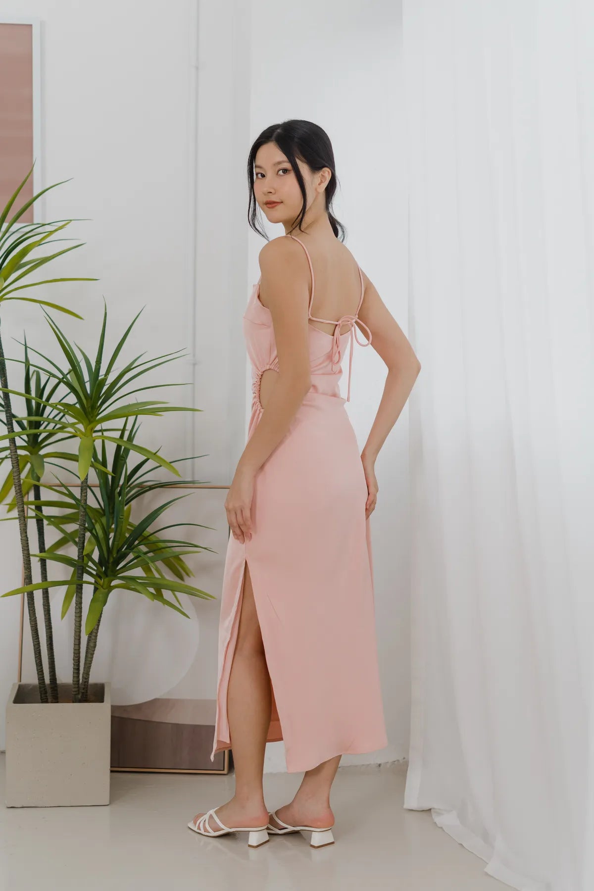 Shanice Side Cut-Out Satin Ruched Dress