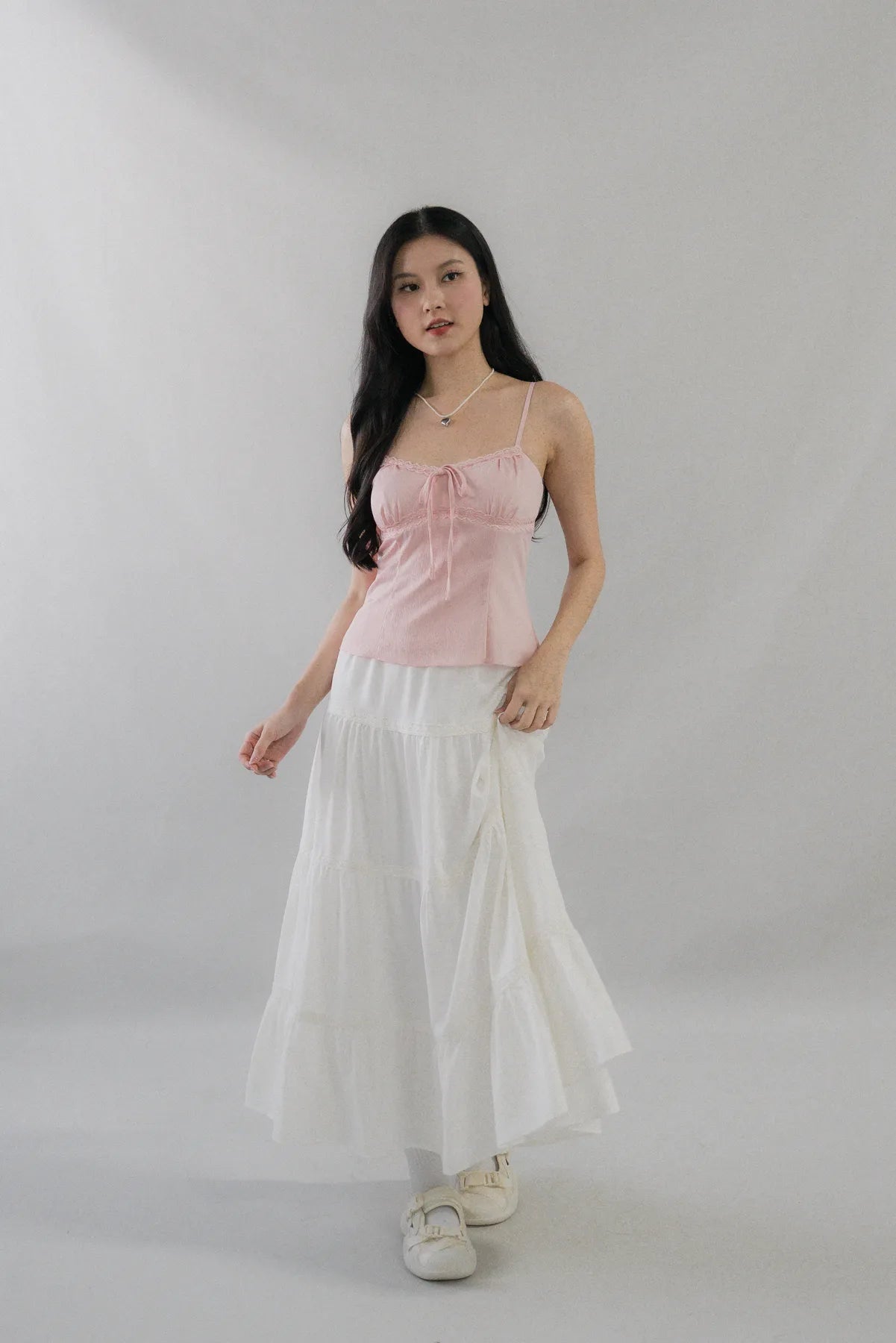 Christine Lace Ribbon Padded Tank Top