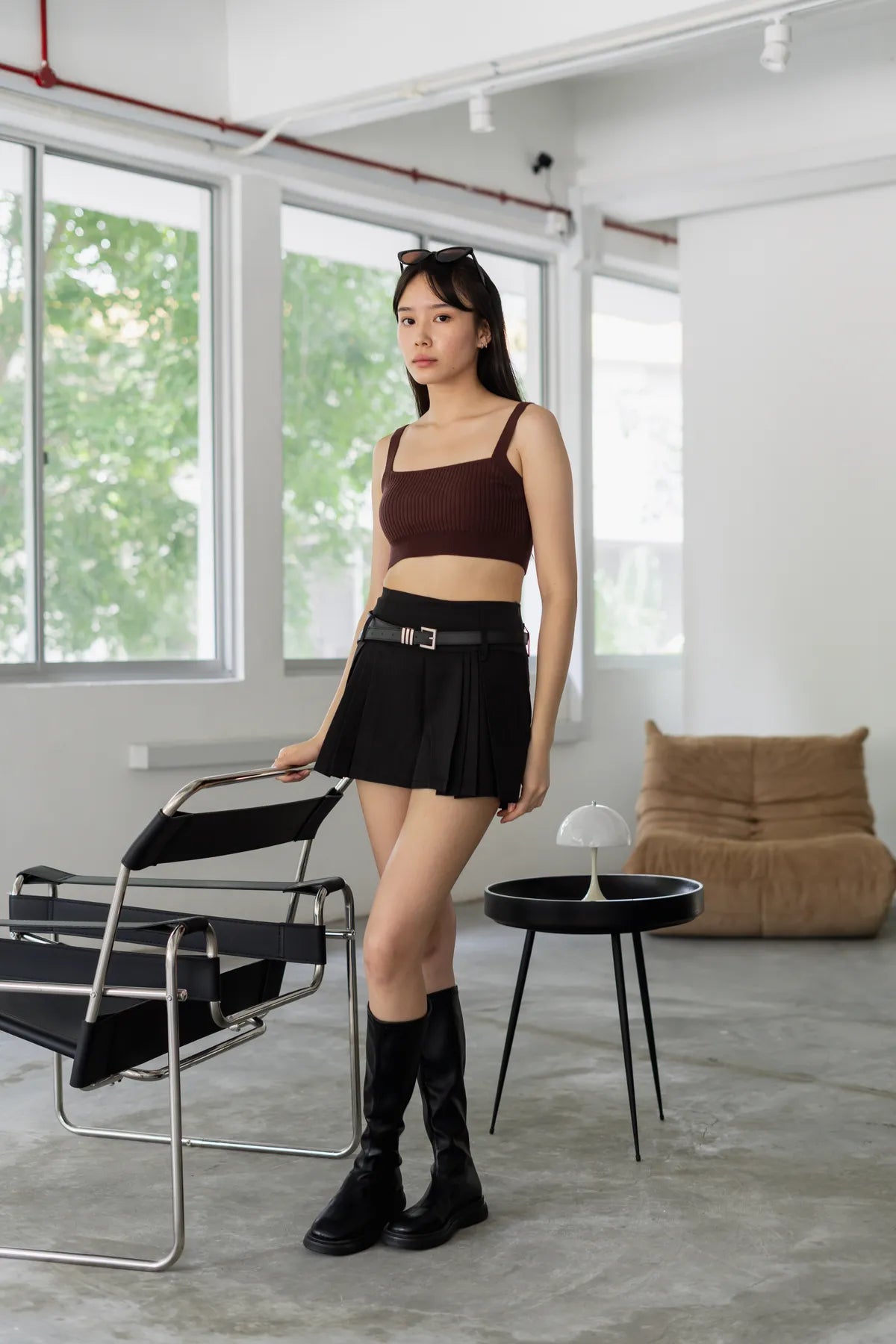 Carly Front Pleat A-Line Belted Mini Skort
