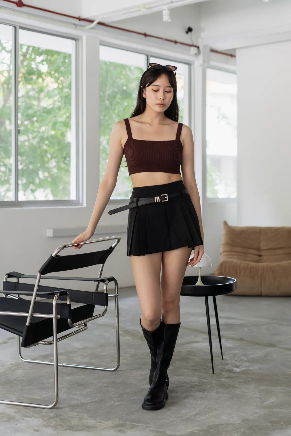 Carly Front Pleat A-Line Belted Mini Skort
