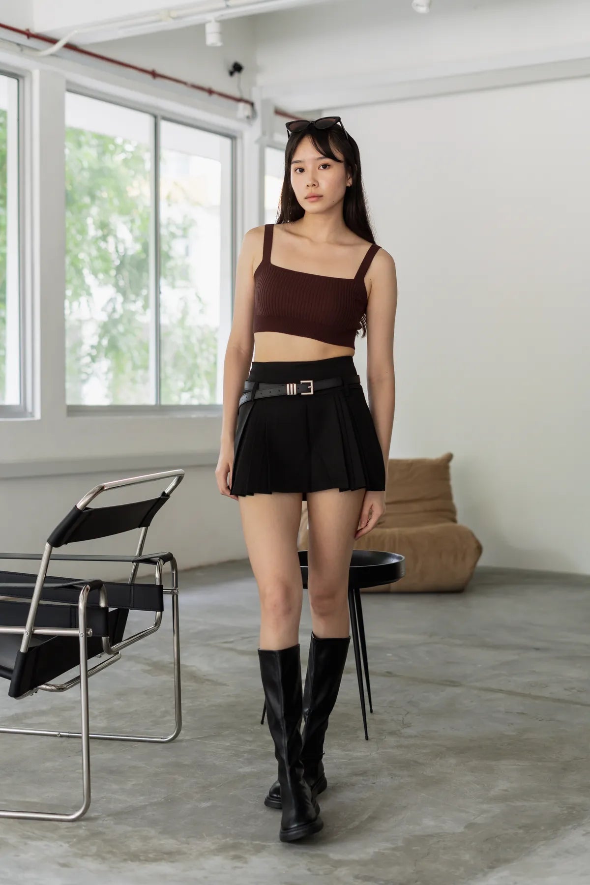 Carly Front Pleat A-Line Belted Mini Skort