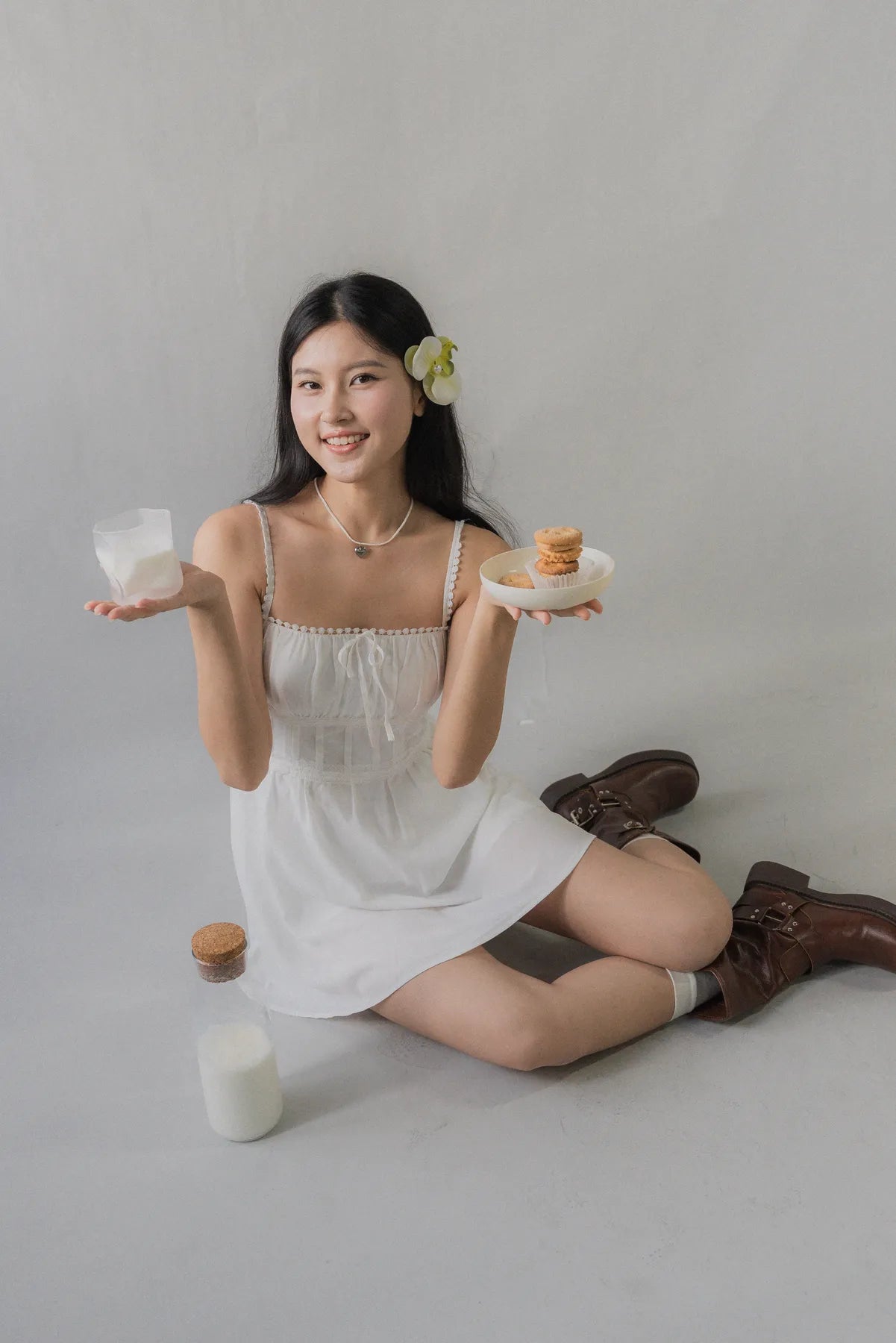 (Backorder) Elysia Ribbon Pintuck Padded Mini Romper Dress