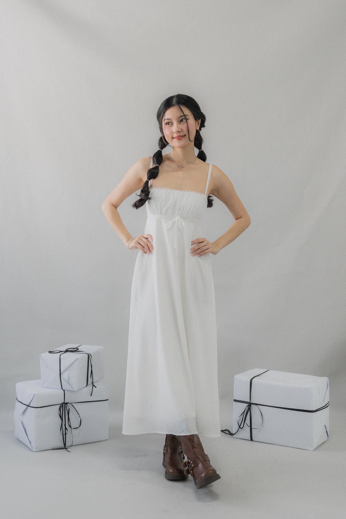 Kate Lace Trim Ribbon Padded Maxi Dress