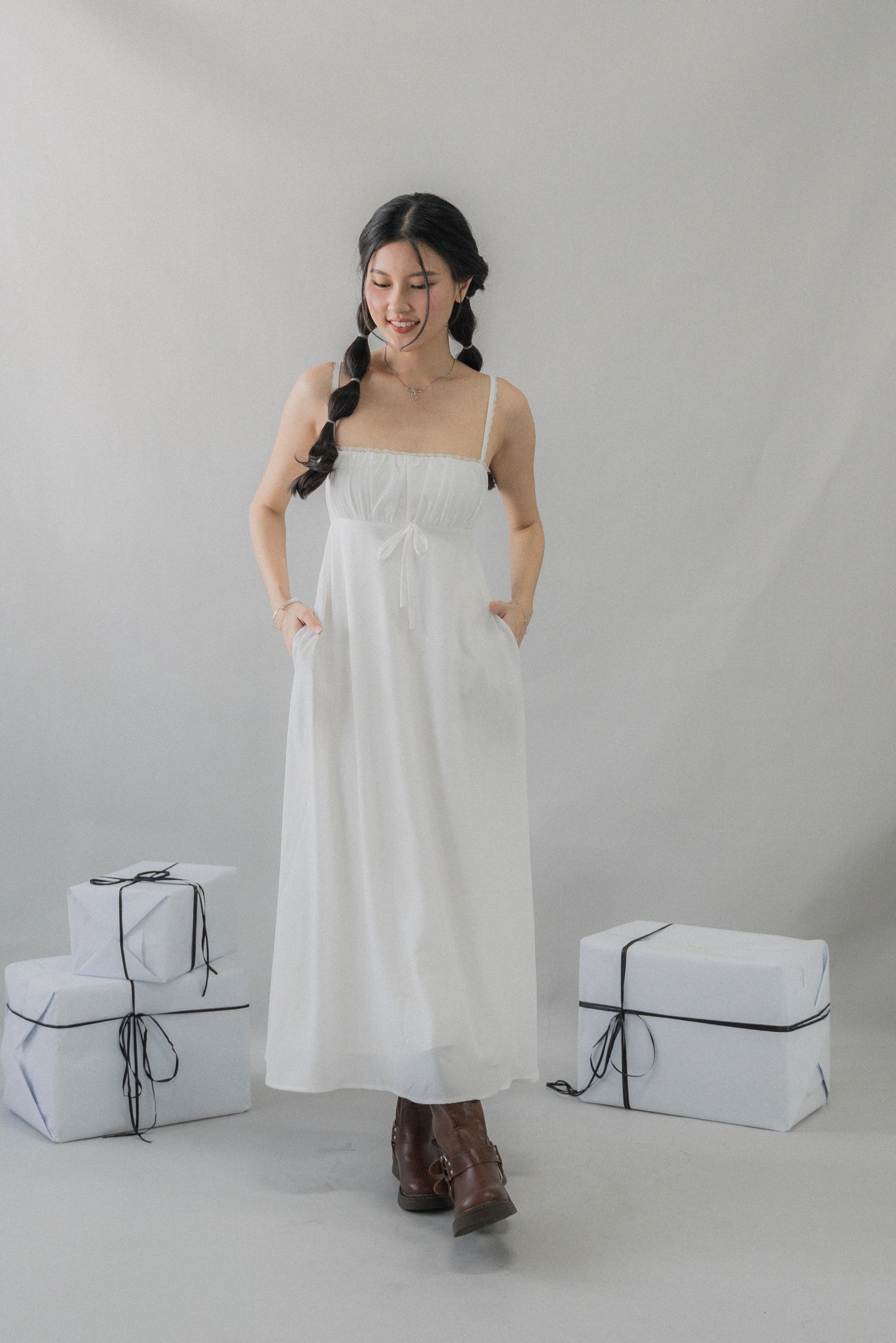 Kate Lace Trim Ribbon Padded Maxi Dress