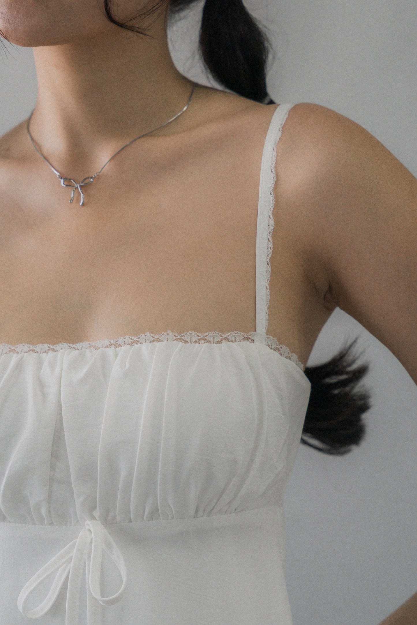 Kate Lace Trim Ribbon Padded Maxi Dress