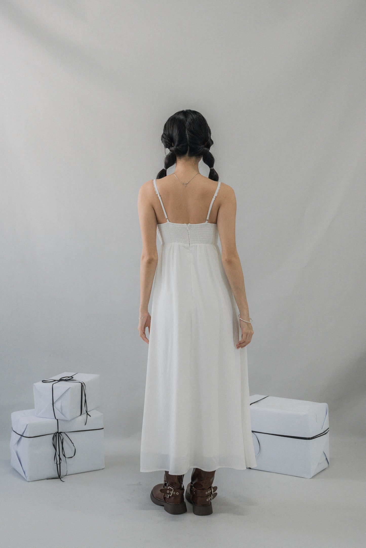 Kate Lace Trim Ribbon Padded Maxi Dress