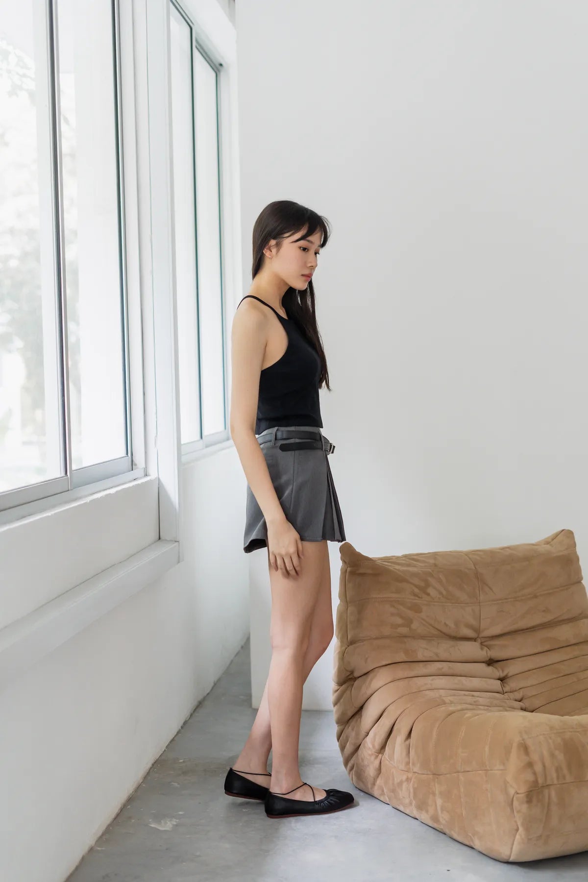 Carly Front Pleat A-Line Belted Mini Skort