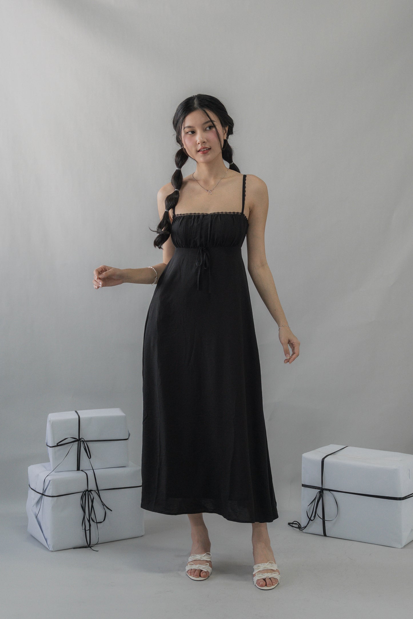 Kate Lace Trim Ribbon Padded Maxi Dress