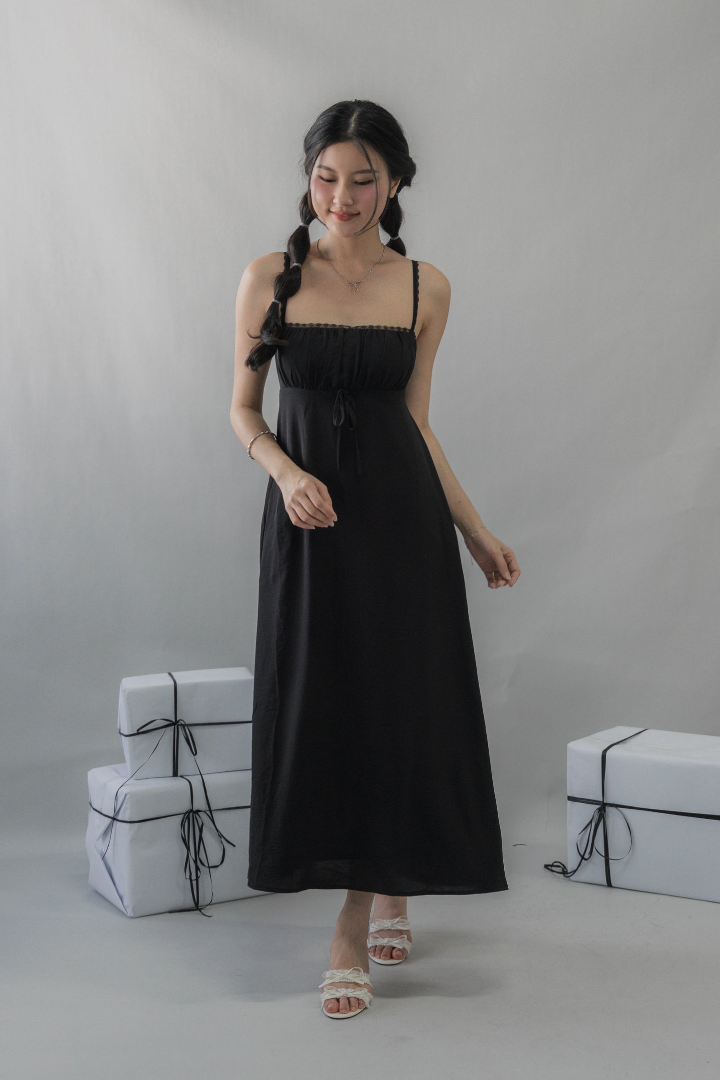 Kate Lace Trim Ribbon Padded Maxi Dress