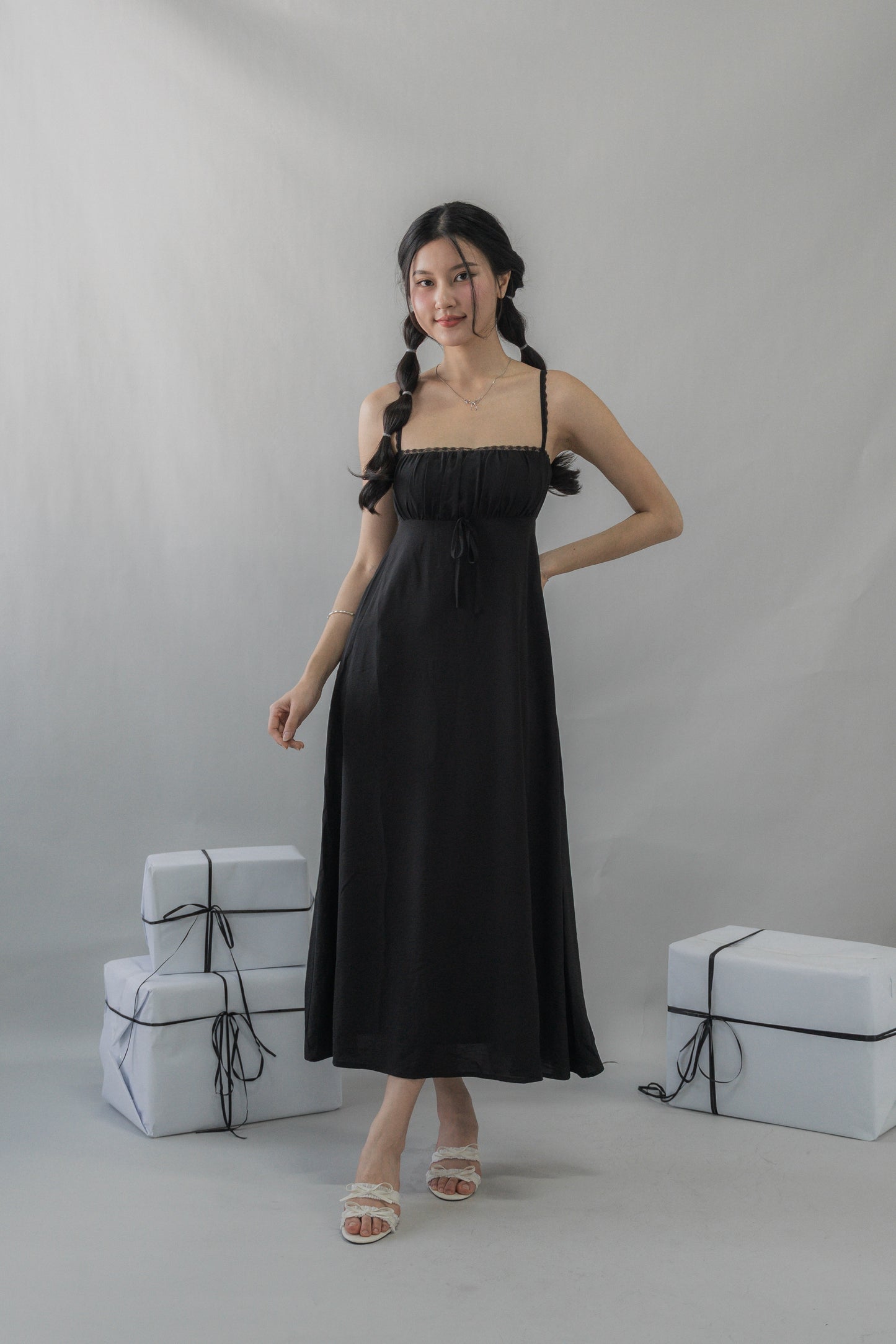 Kate Lace Trim Ribbon Padded Maxi Dress