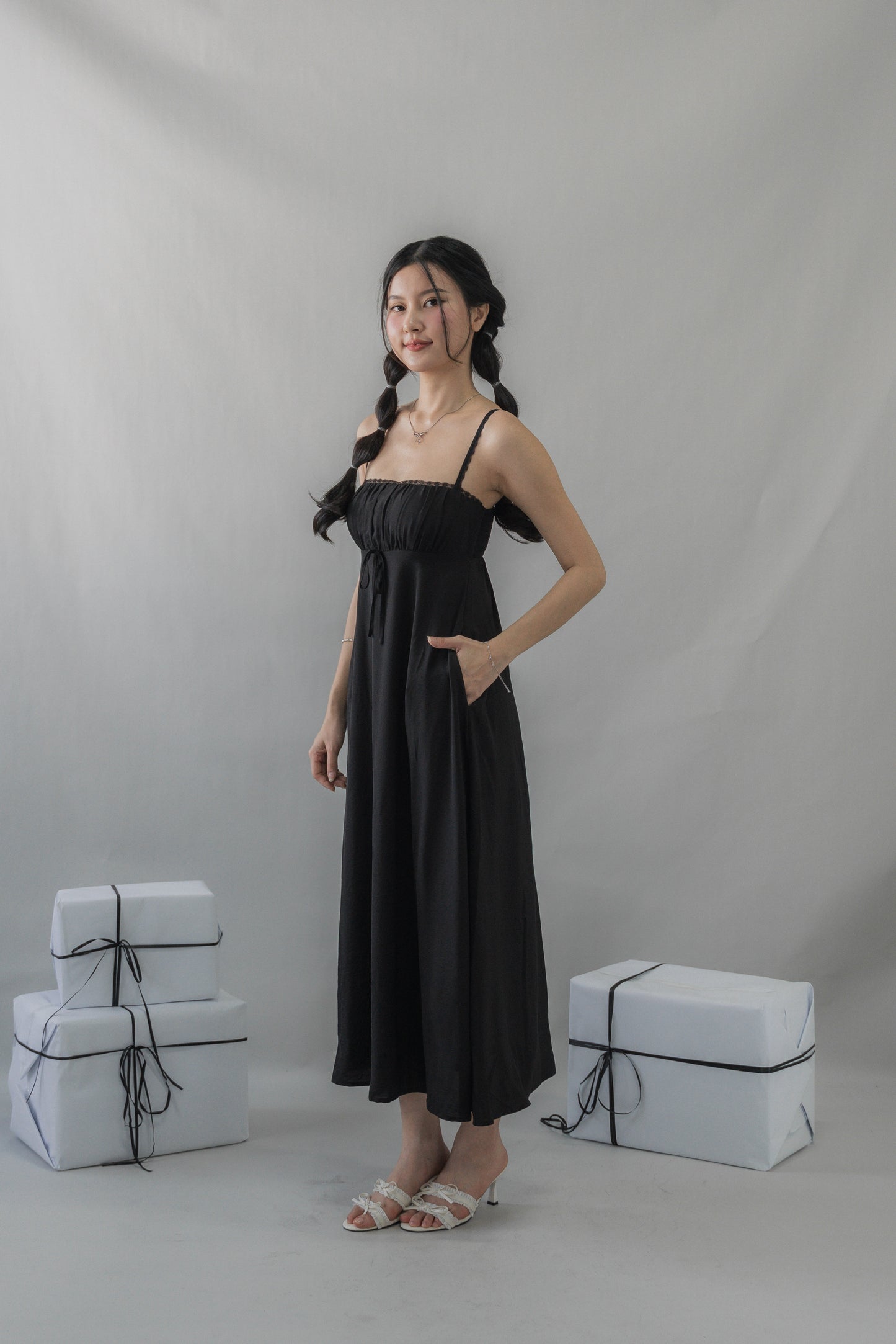 Kate Lace Trim Ribbon Padded Maxi Dress