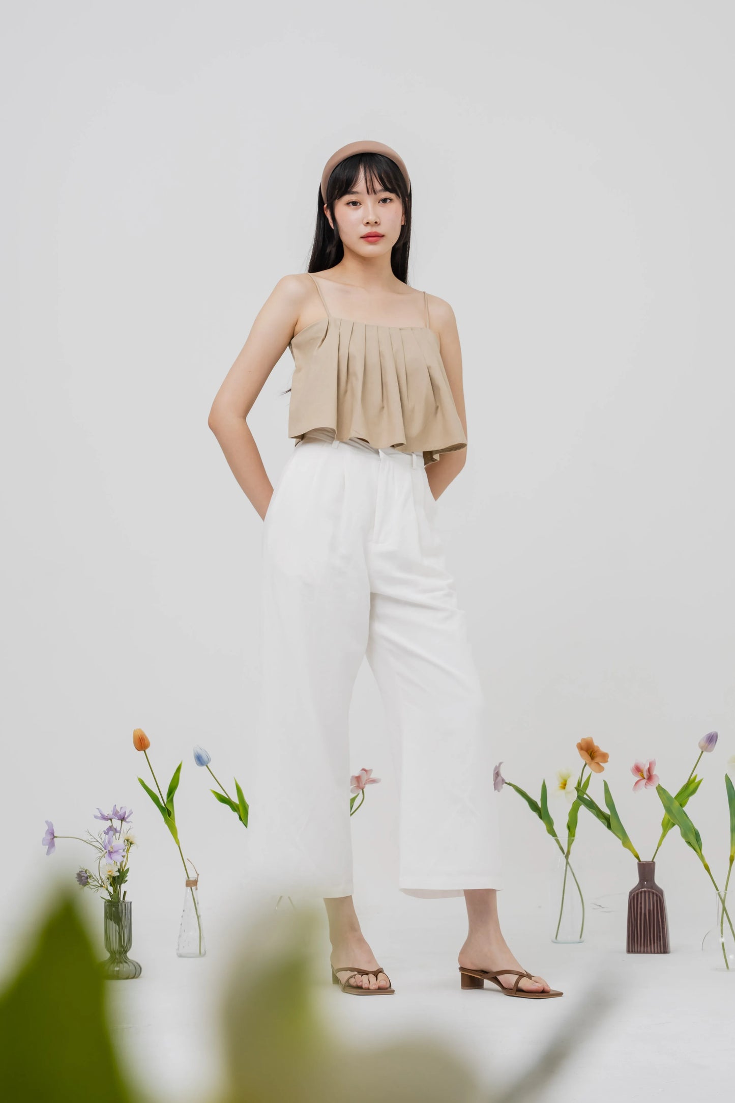 Jasmine Pleated Crop Flare Top