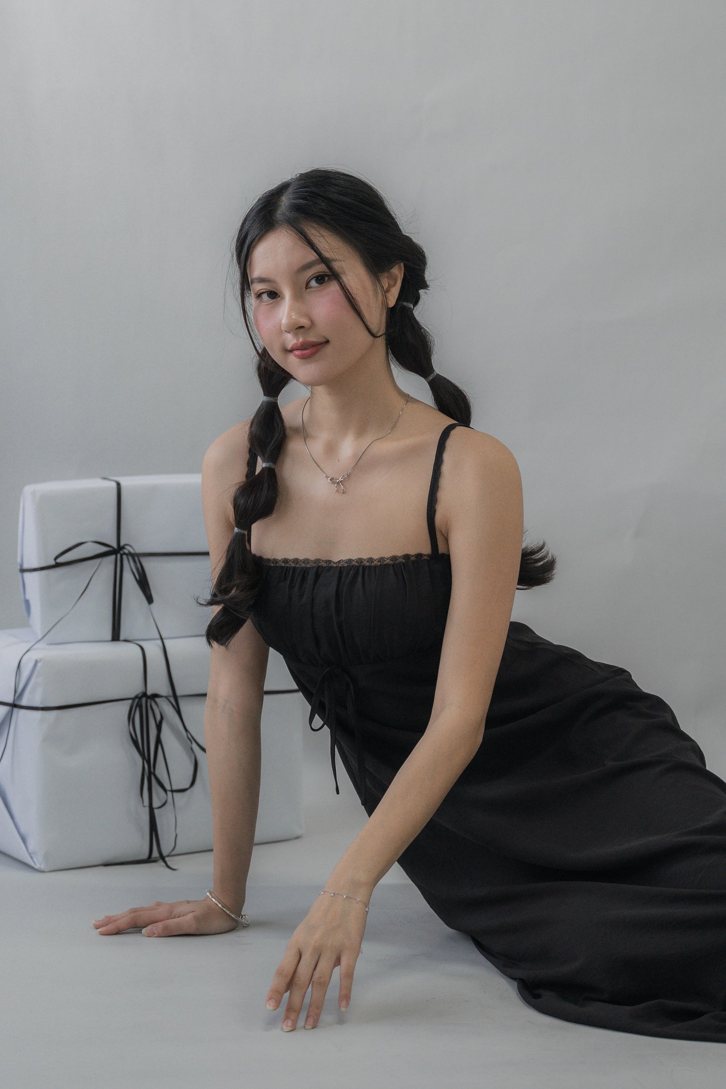 Kate Lace Trim Ribbon Padded Maxi Dress
