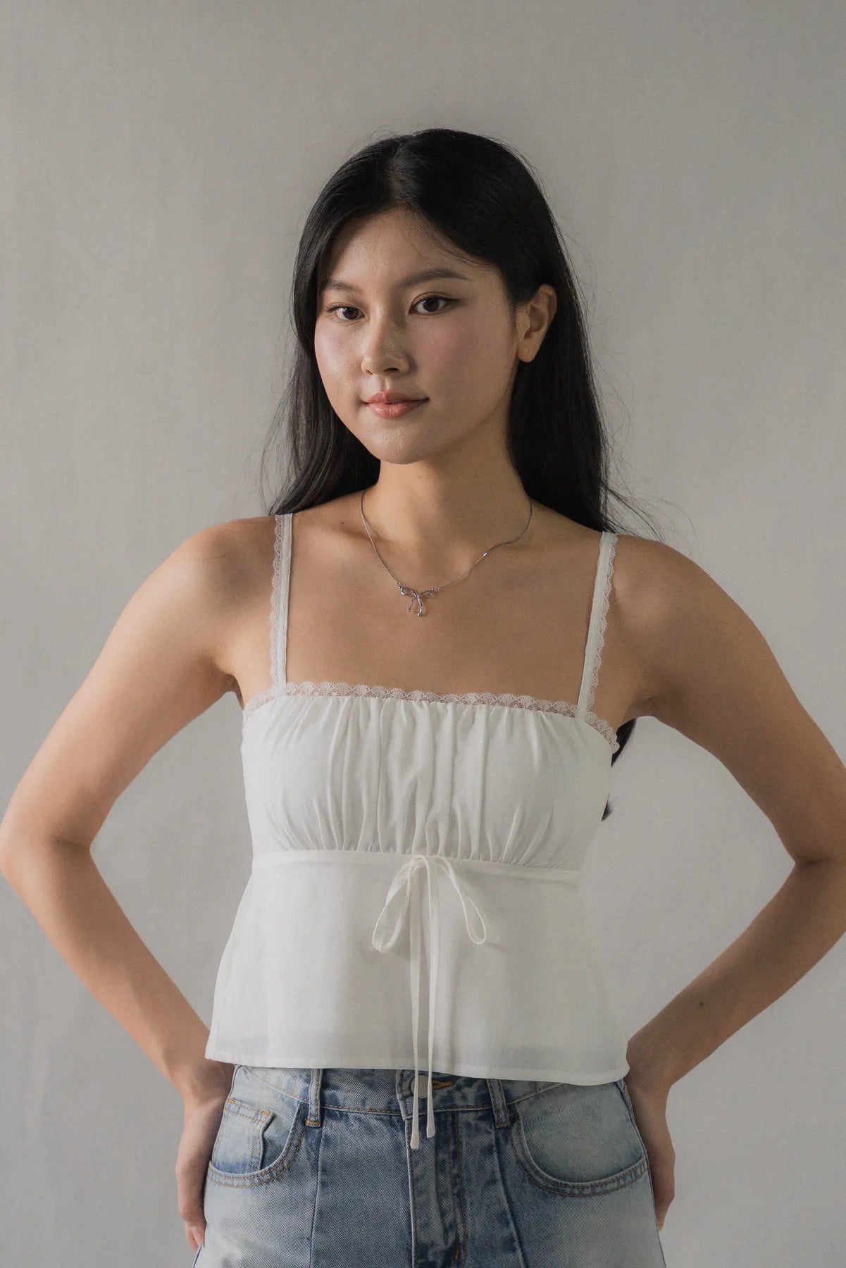Kiara Lace Trim Ribbon Padded Babydoll Top