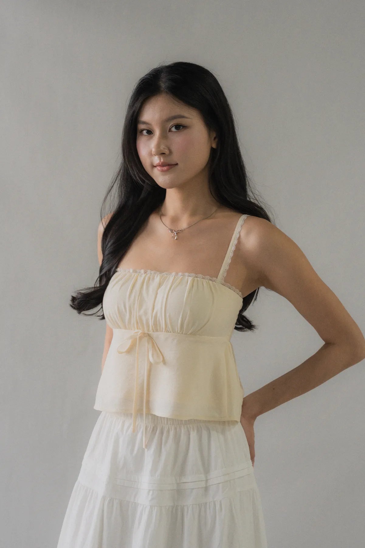 Kiara Lace Trim Ribbon Padded Babydoll Top