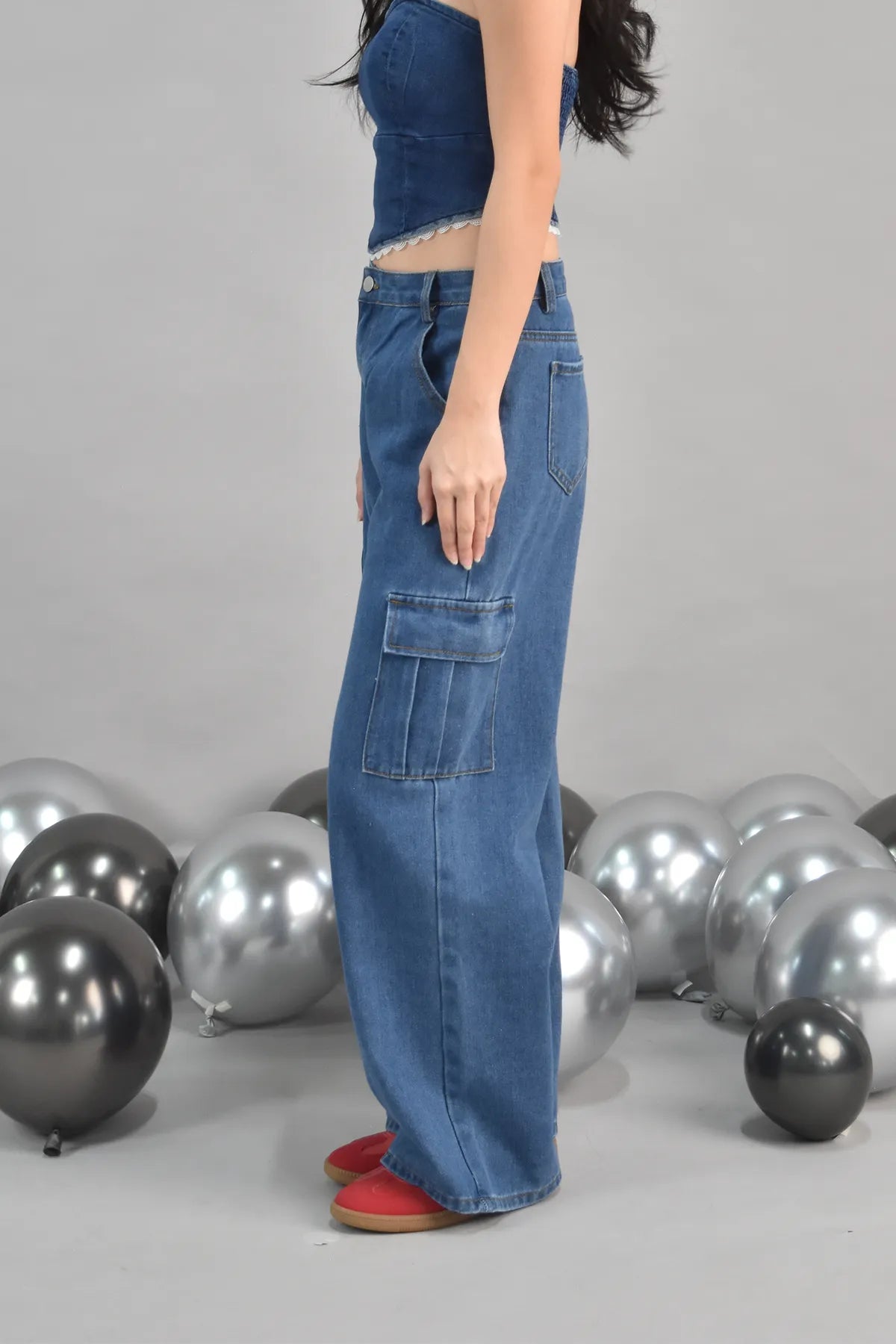 Skye Loose Fit Cargo Denim Jeans