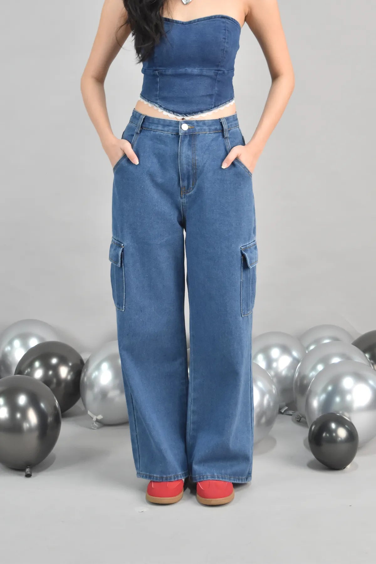 Skye Loose Fit Cargo Denim Jeans