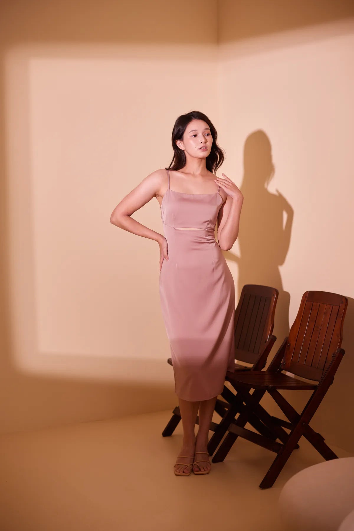 Chloe Cut Out Satin Midi Dress