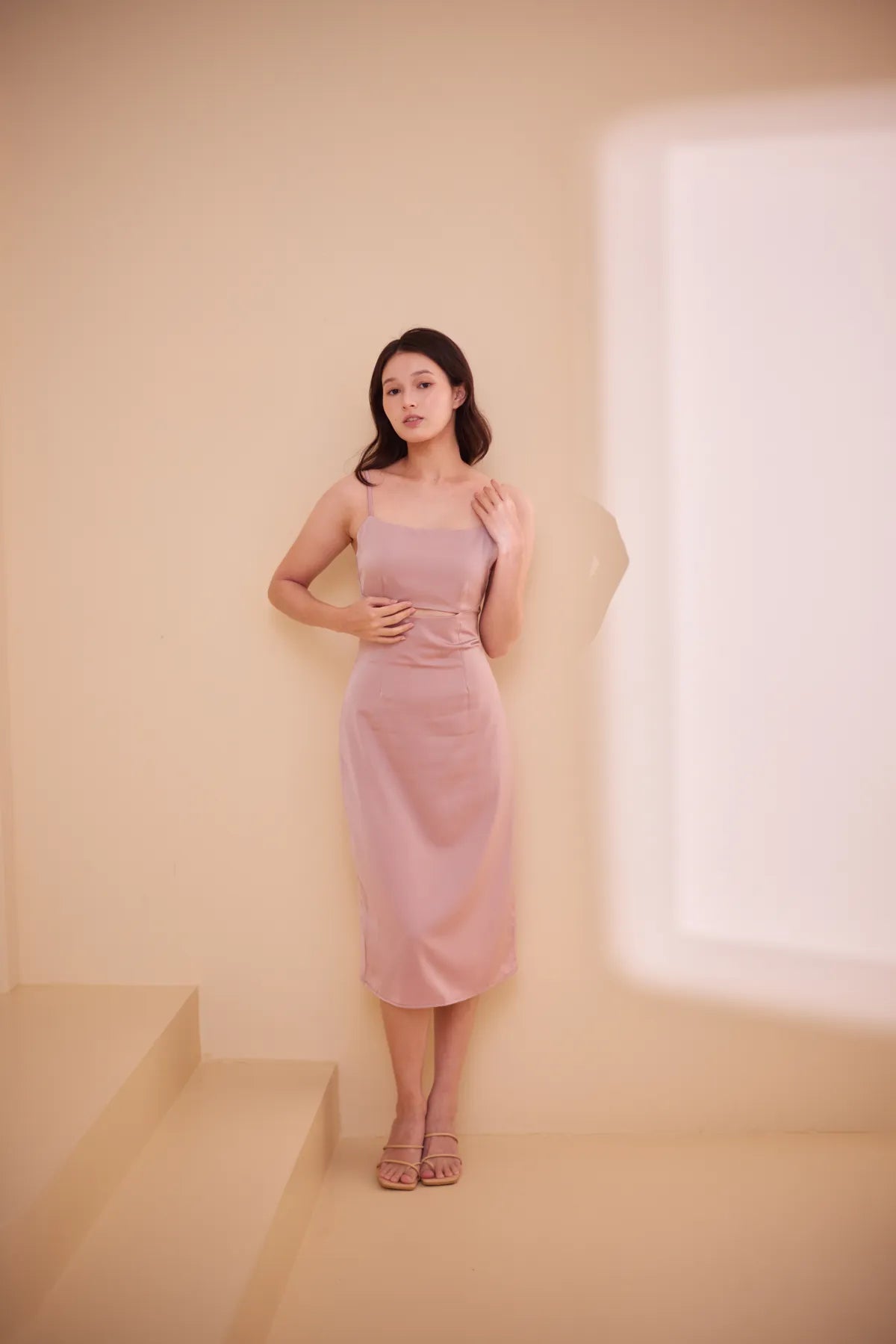 Chloe Cut Out Satin Midi Dress