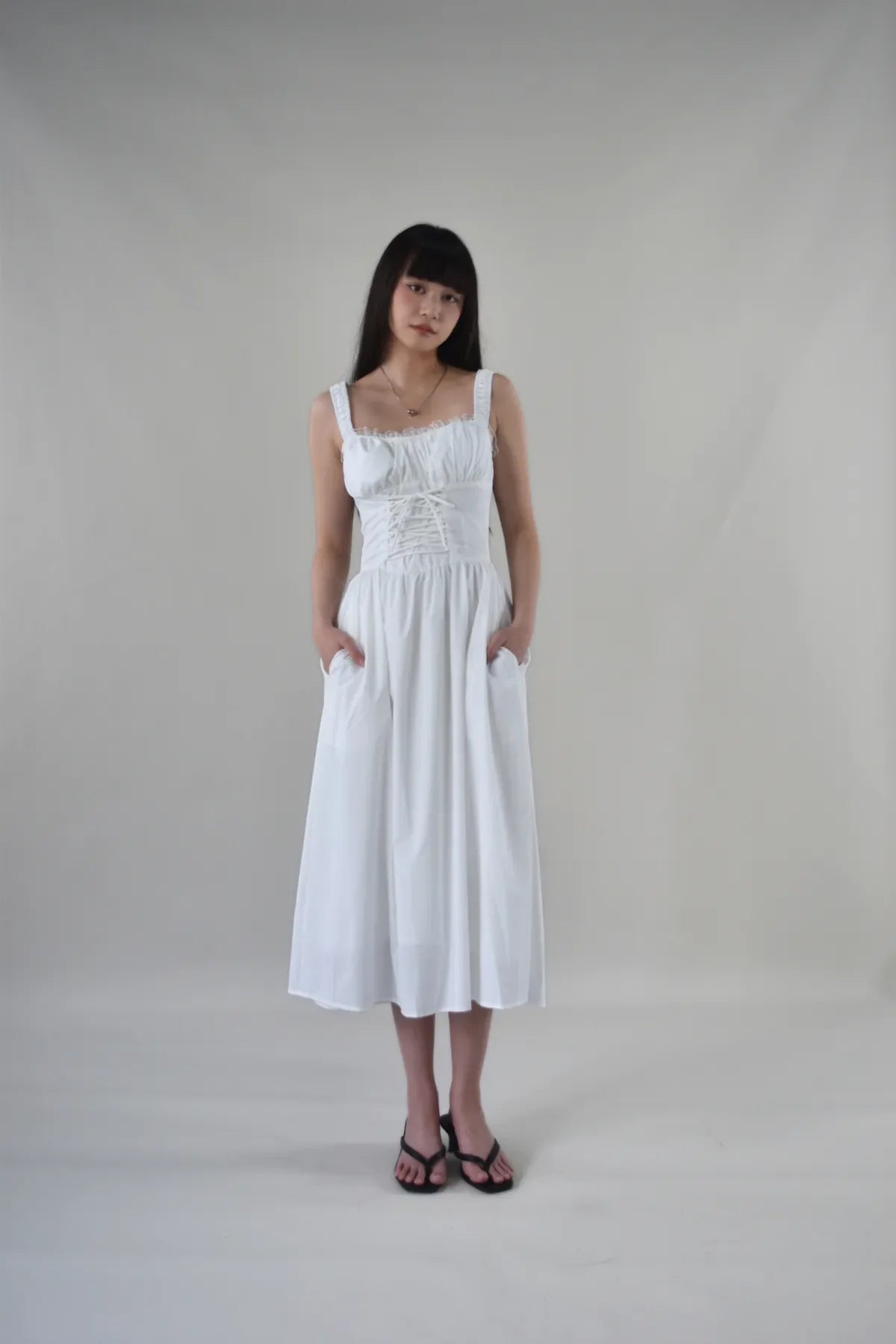 Beverly Corset Lace Trim Padded Long Dress
