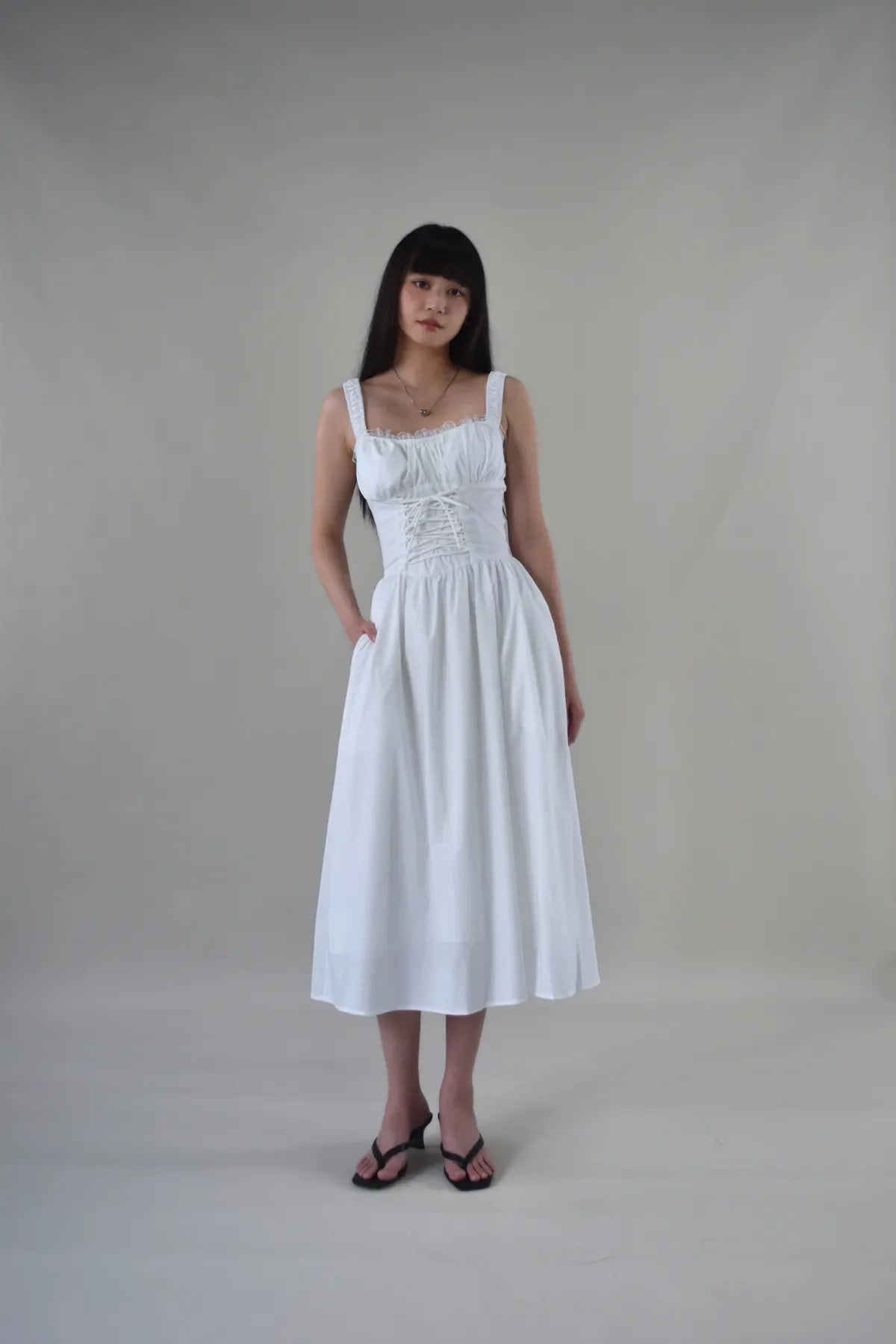 Beverly Corset Lace Trim Padded Long Dress