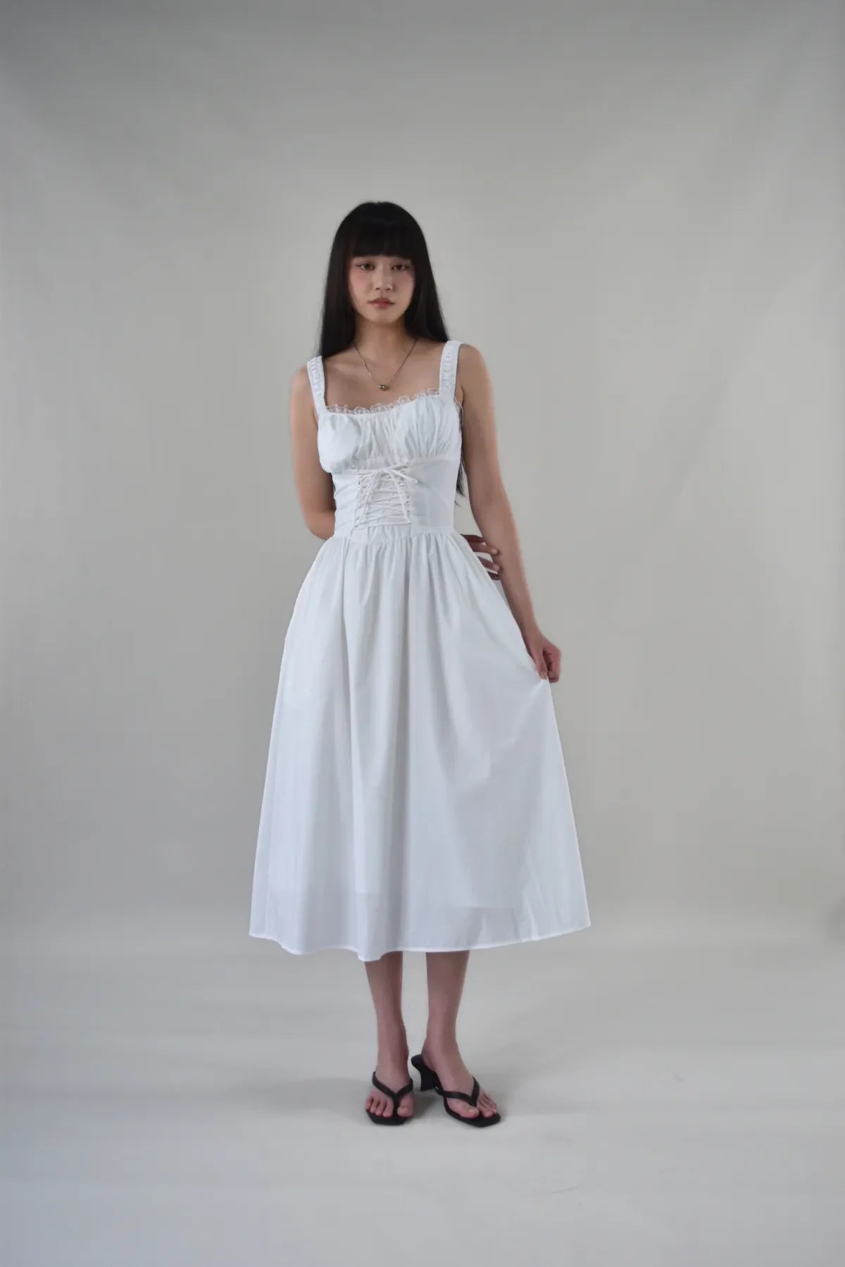 Beverly Corset Lace Trim Padded Long Dress