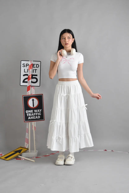 Edith Multi Ribbon Flowy Tiered Long Skirt LIKKA