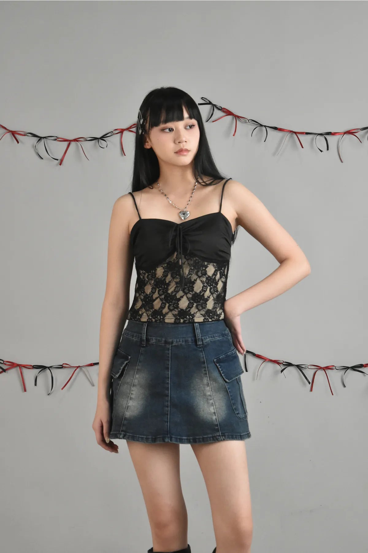 Leah Padded Sweetheart Ribbon Lace Top