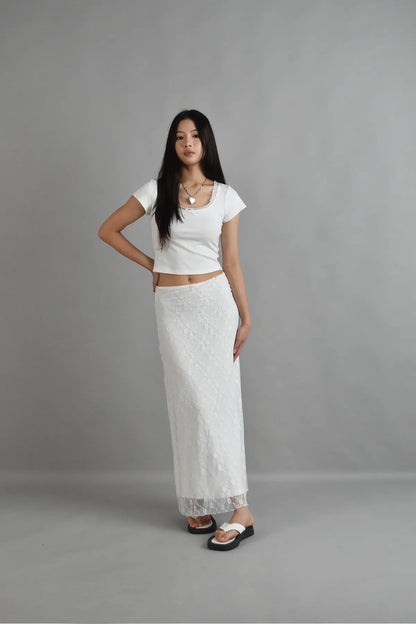 Rosie Lace Bias Cut Maxi Skirt in White