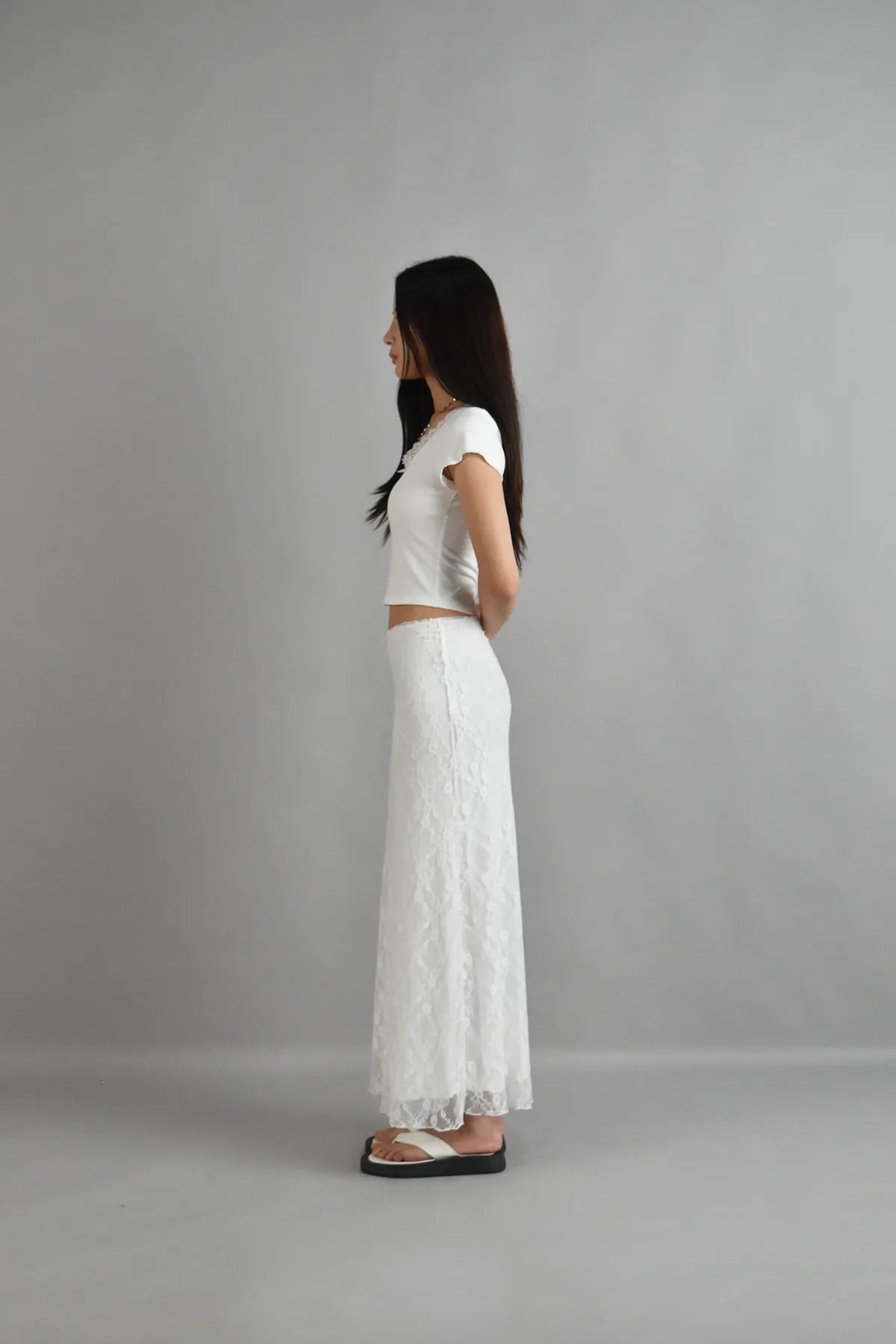 Rosie Lace Bias Cut Maxi Skirt in White