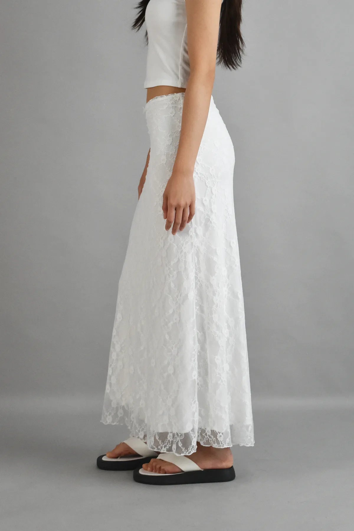 Rosie Lace Bias Cut Maxi Skirt in White