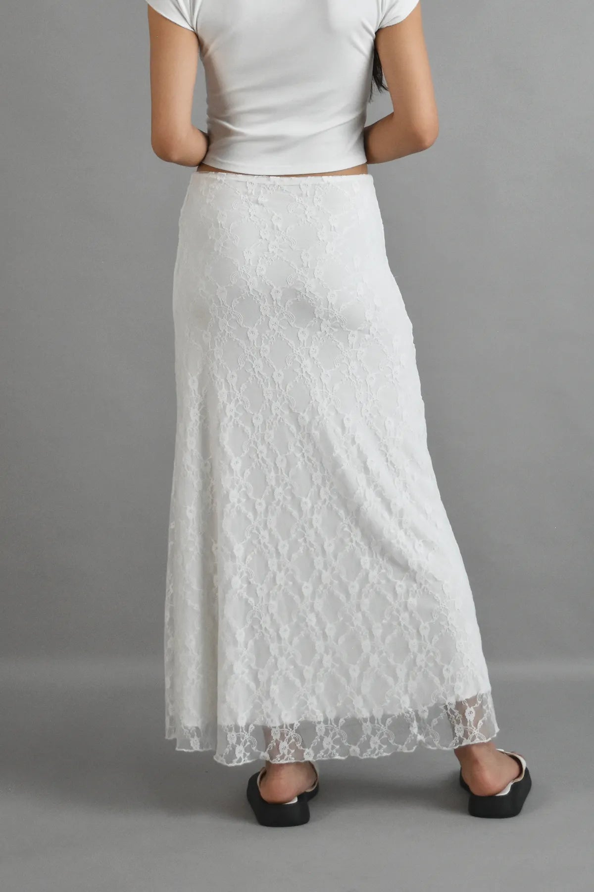 Rosie Lace Bias Cut Maxi Skirt in White