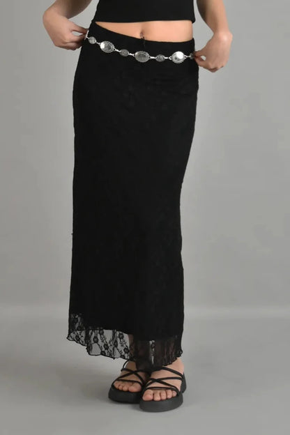 Rosie Lace Bias Cut Maxi Skirt in Black