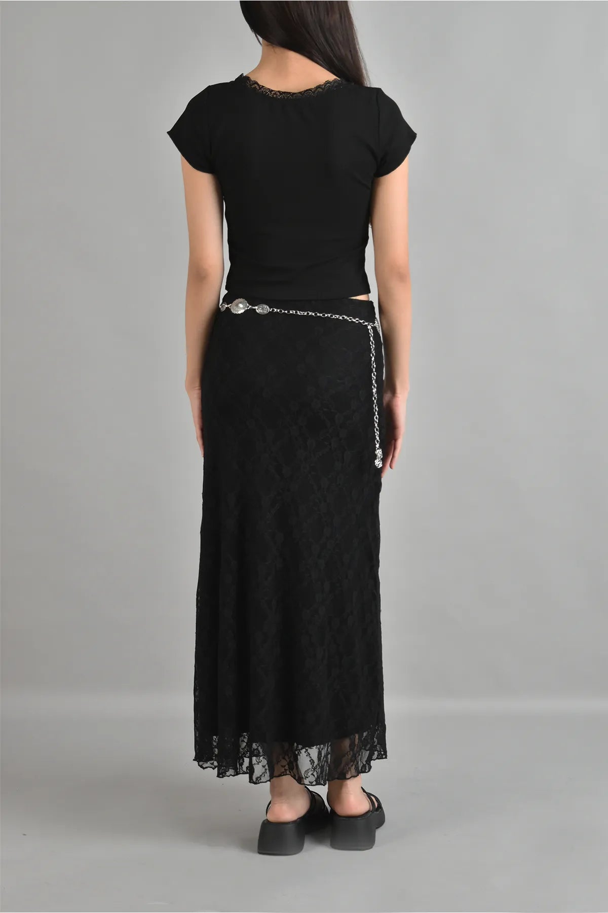 Rosie Lace Bias Cut Maxi Skirt in Black