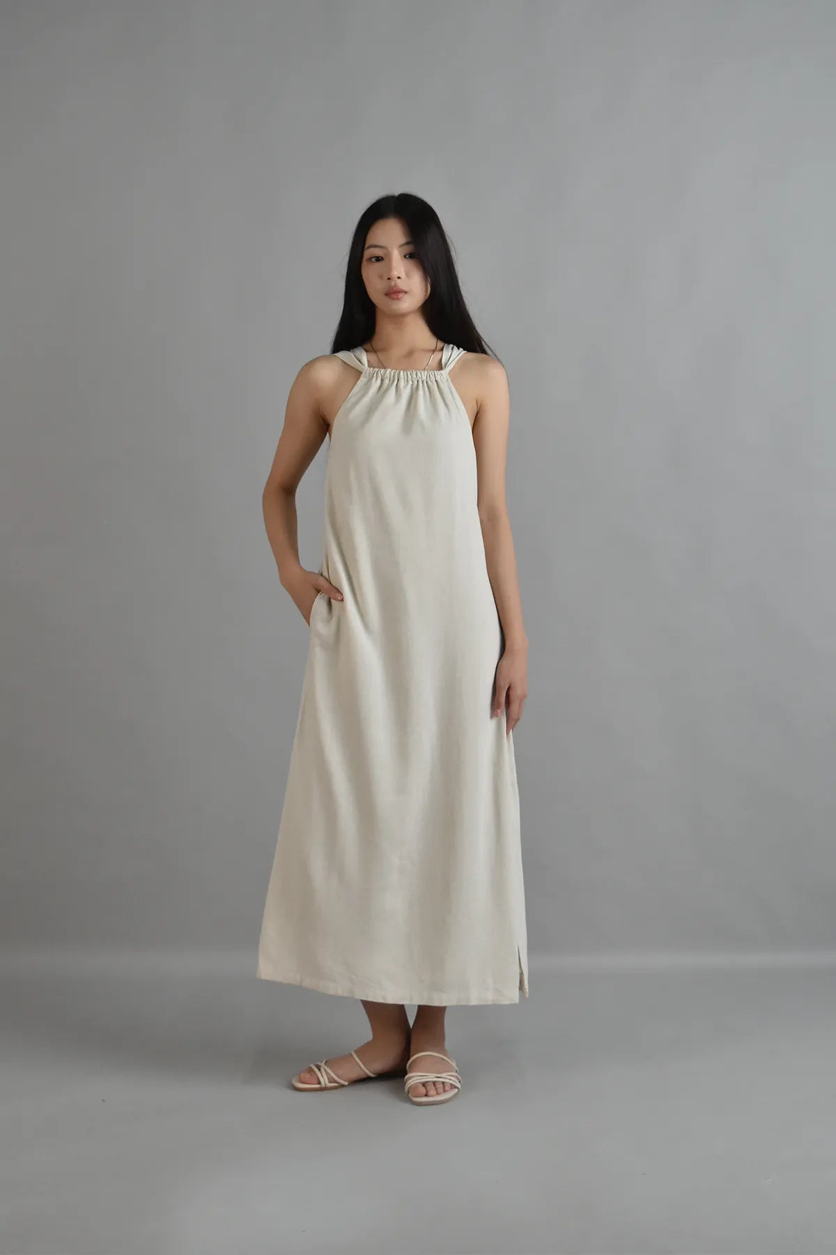 Athena Draped Two-Way Linen Dress